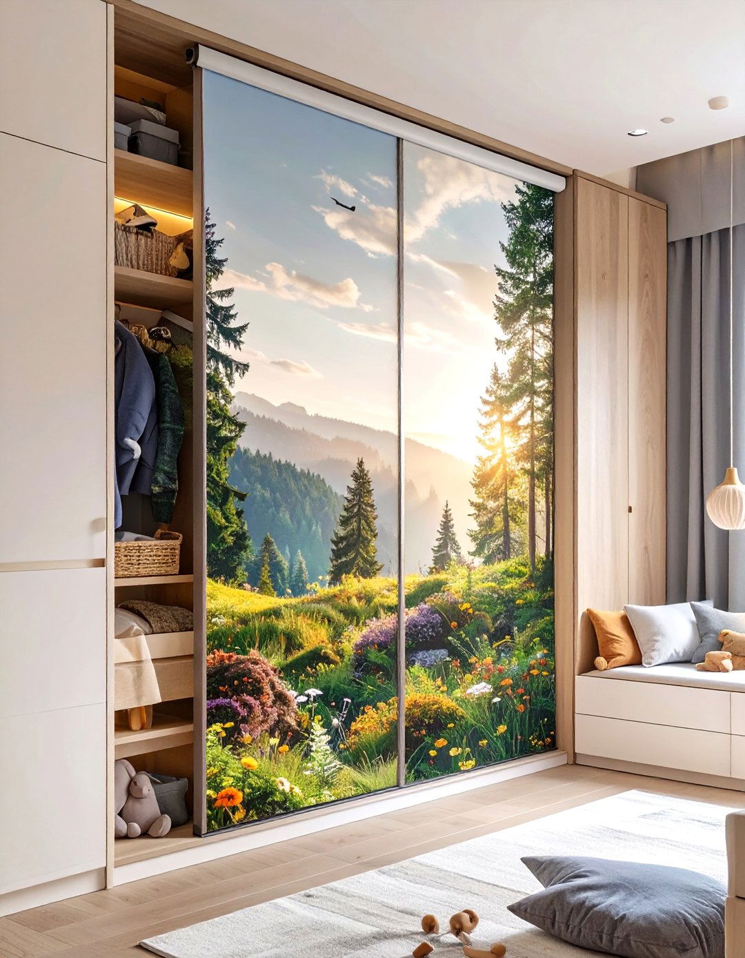 Custom Printed Fabric Roller Shade - 30 alternative to closet door ideas
