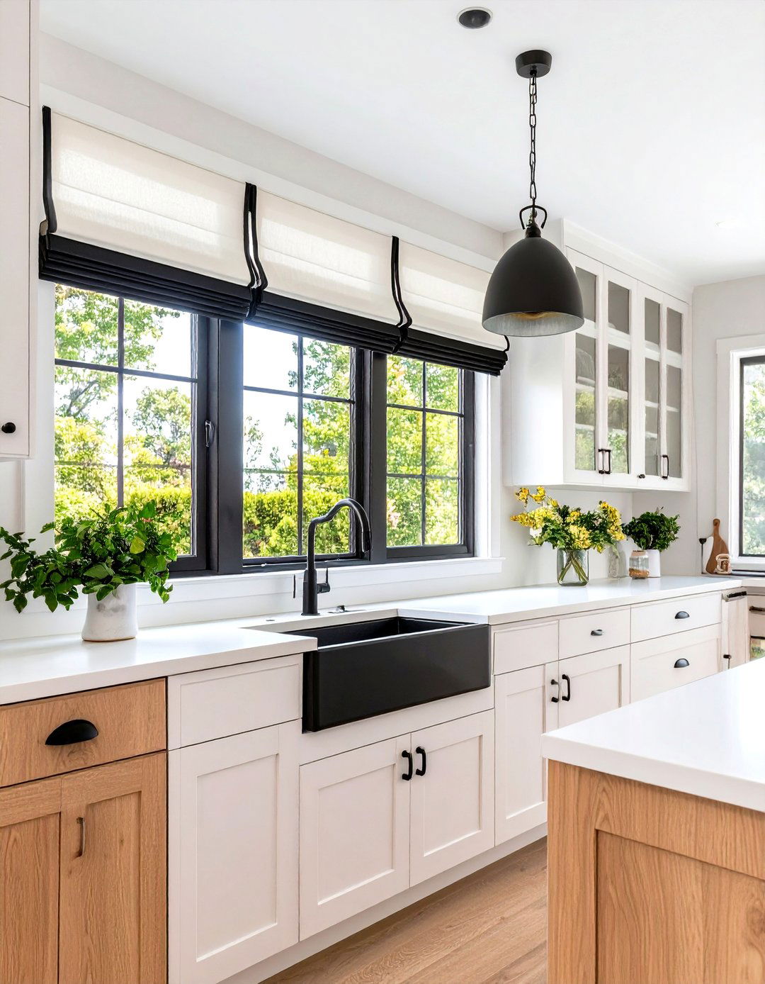 Custom Roman Shade with Ribbon Trim - 30 kitchen curtain ideas above sink