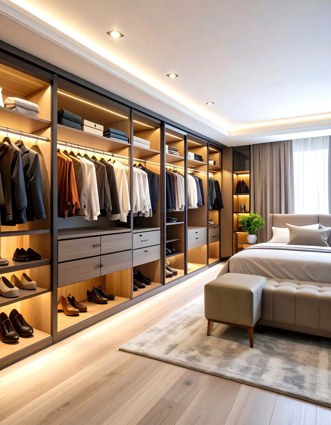 Custom Walk In Closet with Glass Doors - 30 romantic modern luxury master bedroom designs