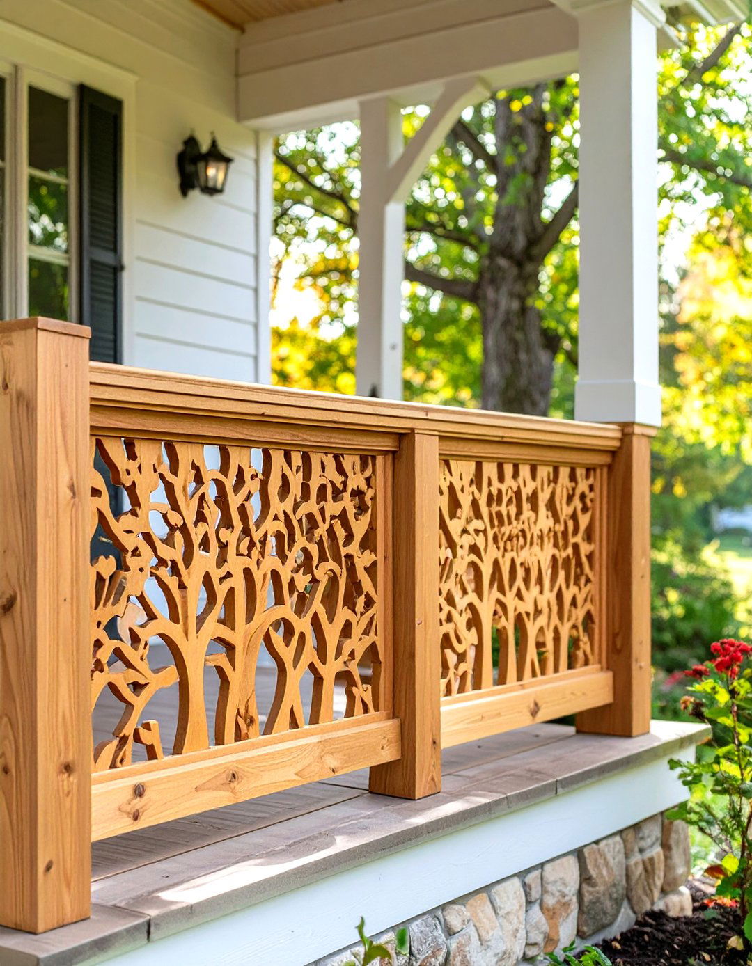Cutout Pattern Wood Front Porch Railing - 30 wood front porch railing ideas
