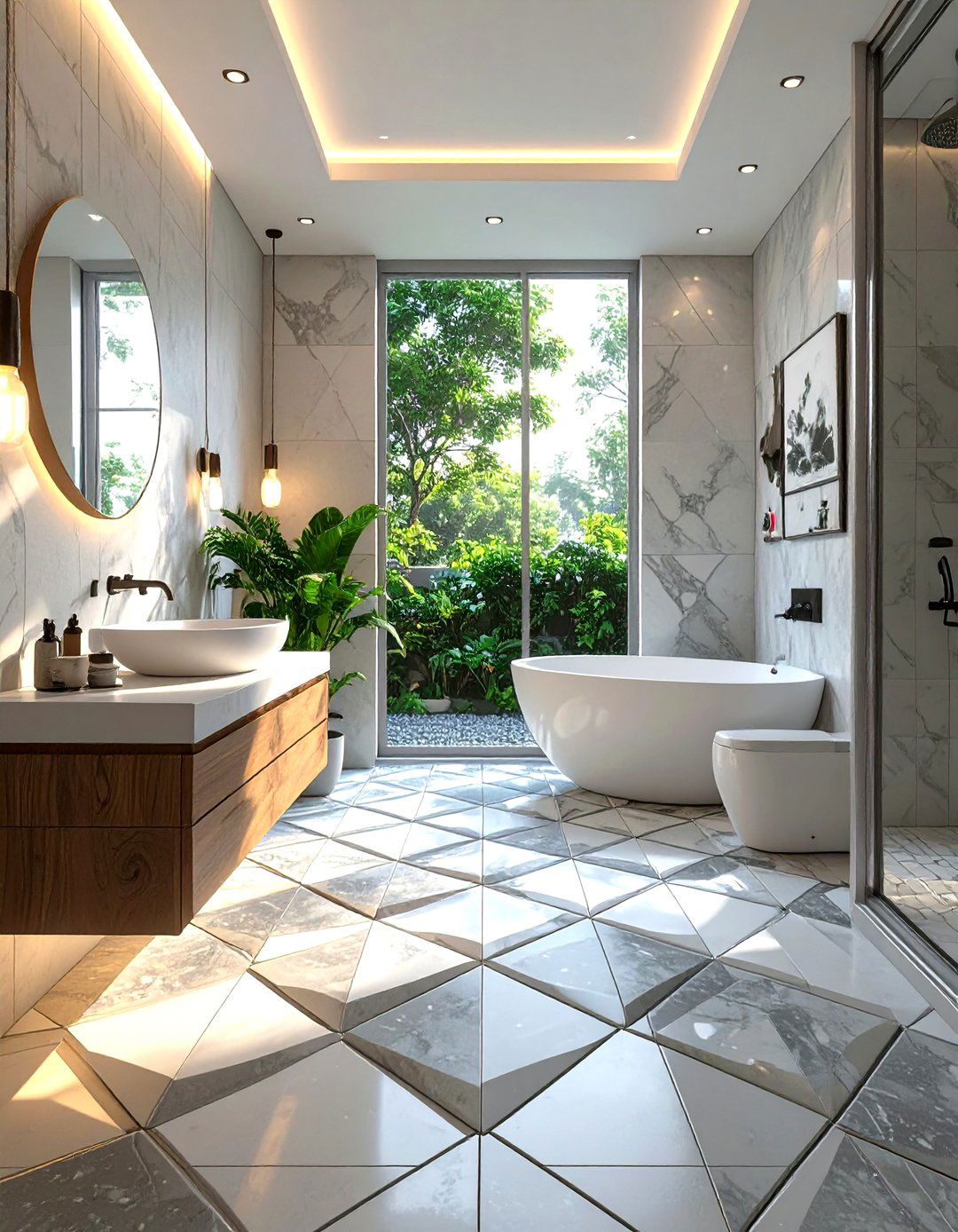 D Effect Floor Tiles - 30 small bathroom floor tile ideas