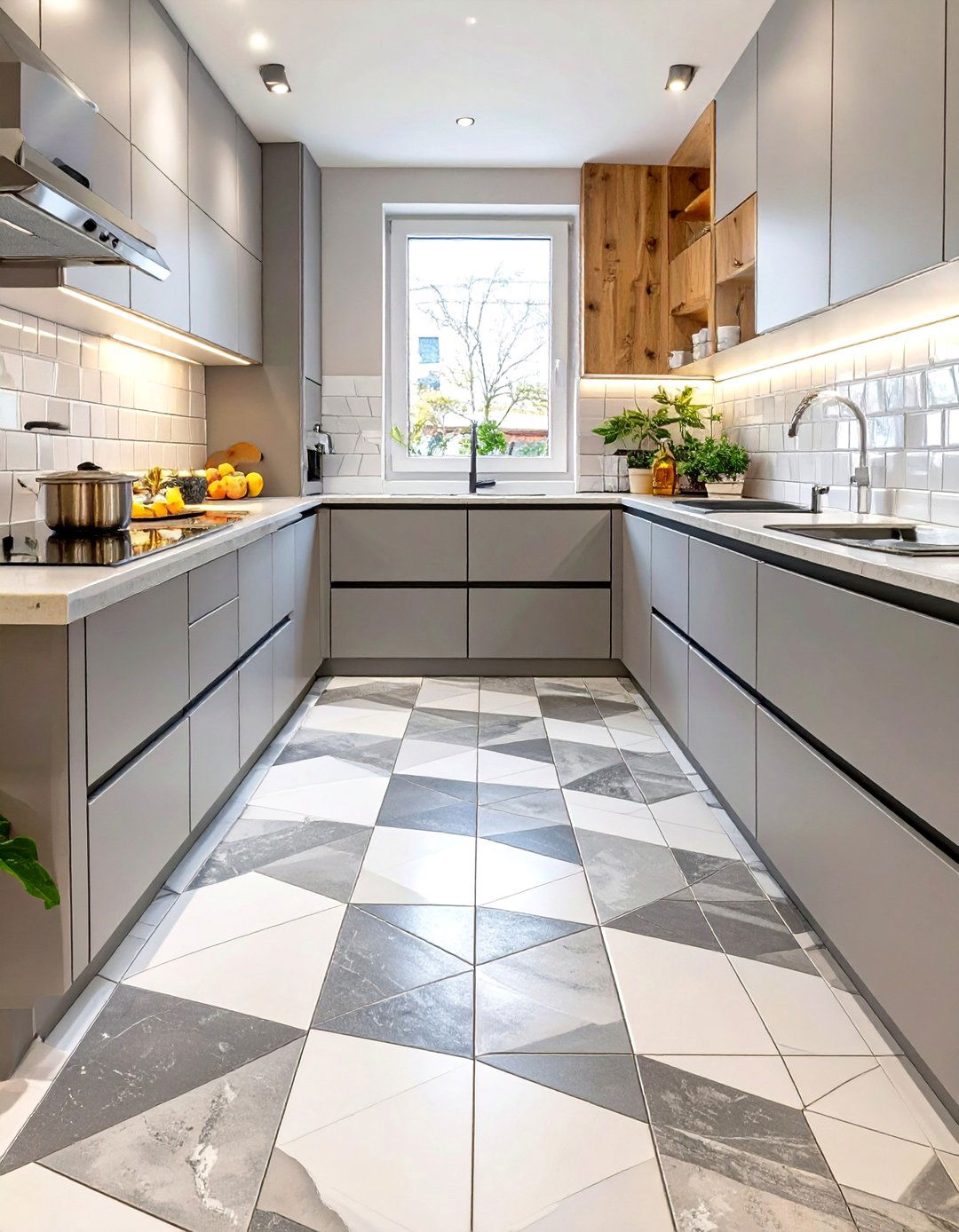 D Effect Geometric Kitchen Floor Tile - 30 small kitchen floor tile ideas