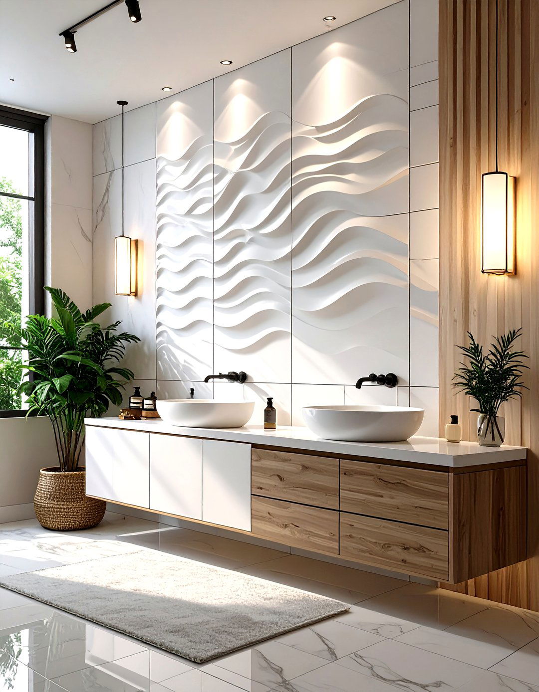 D Sculptural Tile Bathroom Backsplash - 30 bathroom vanity backsplash ideas