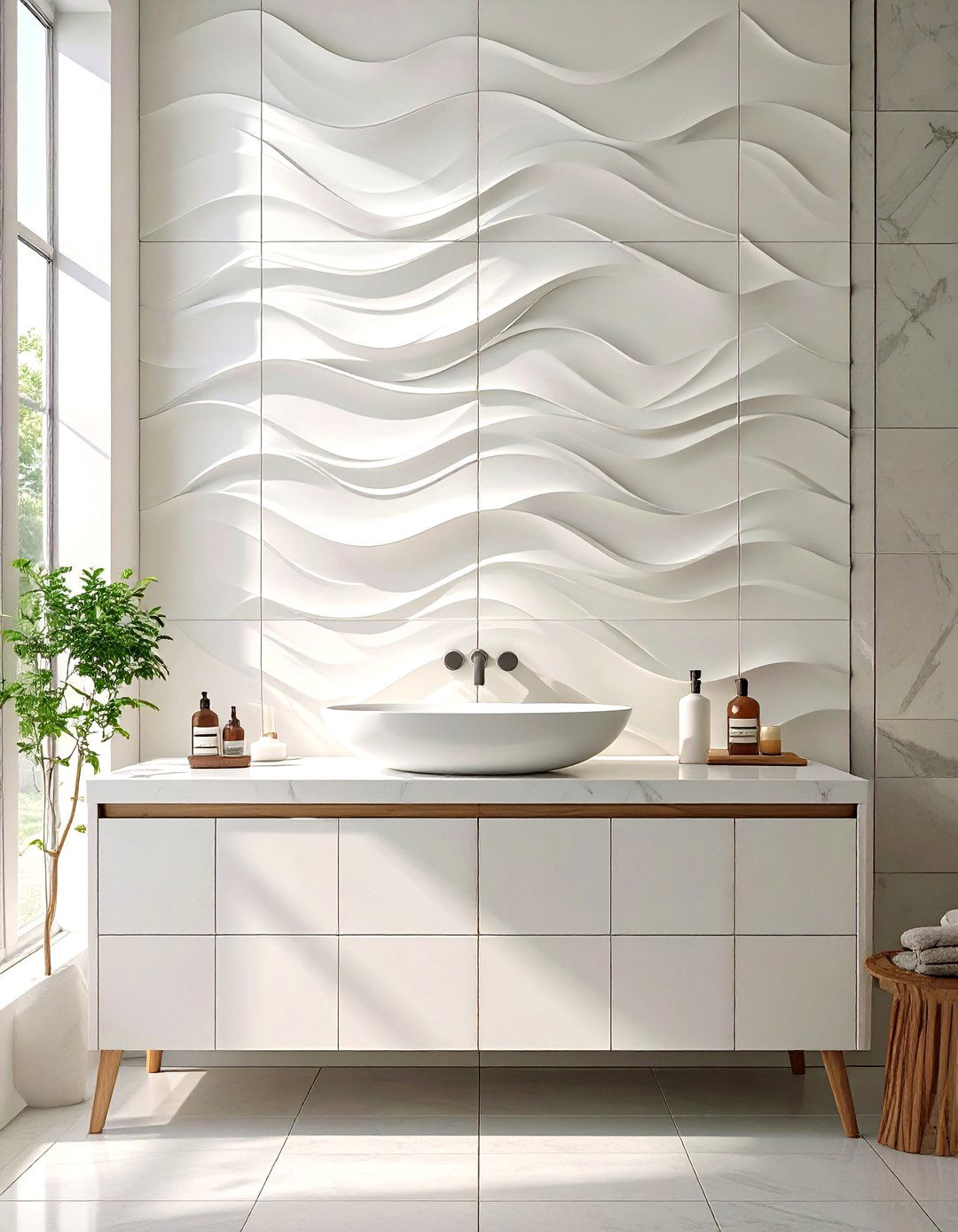 D Tiled Bathroom Feature Wall - 30 tiled bathroom ideas