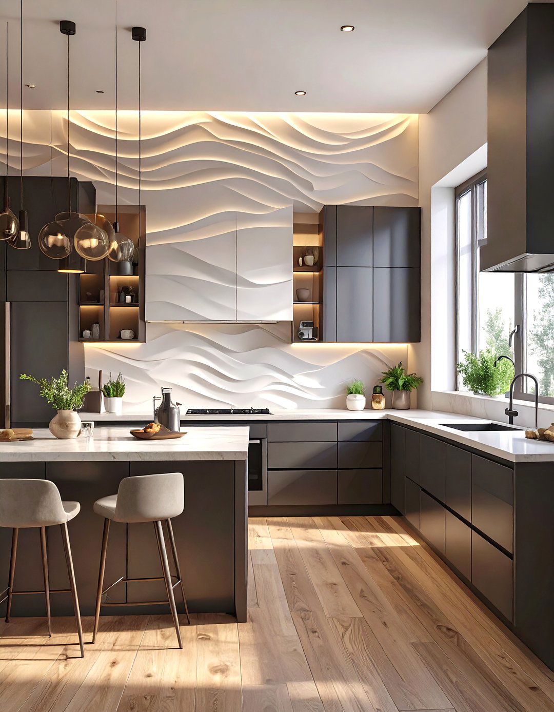 D Wall Panel Backsplash - 30 backsplash ideas for dark cabinets and light countertops