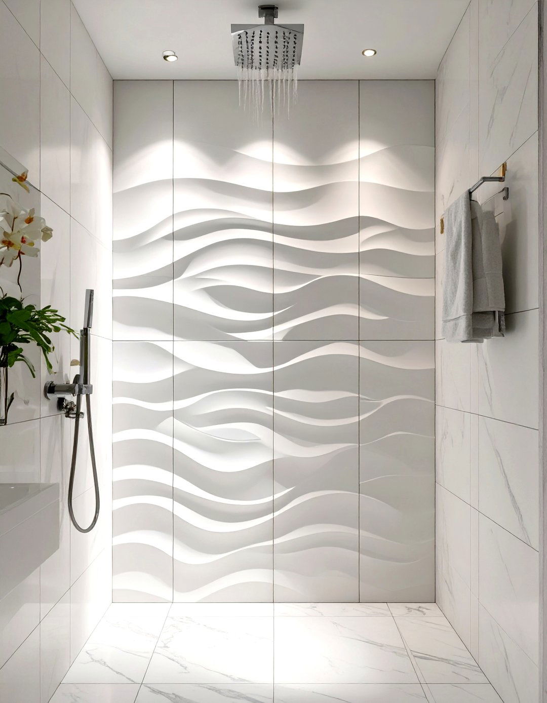 D White Textured Shower Tile - 30 white shower tile ideas