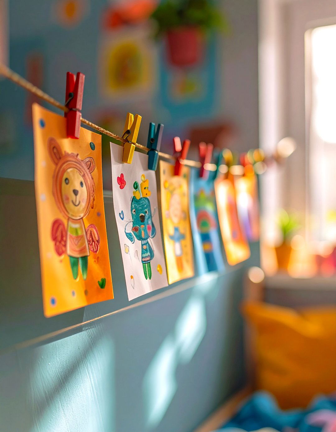 DIY Art Display Wire - 30 toddler girl room ideas on a budget