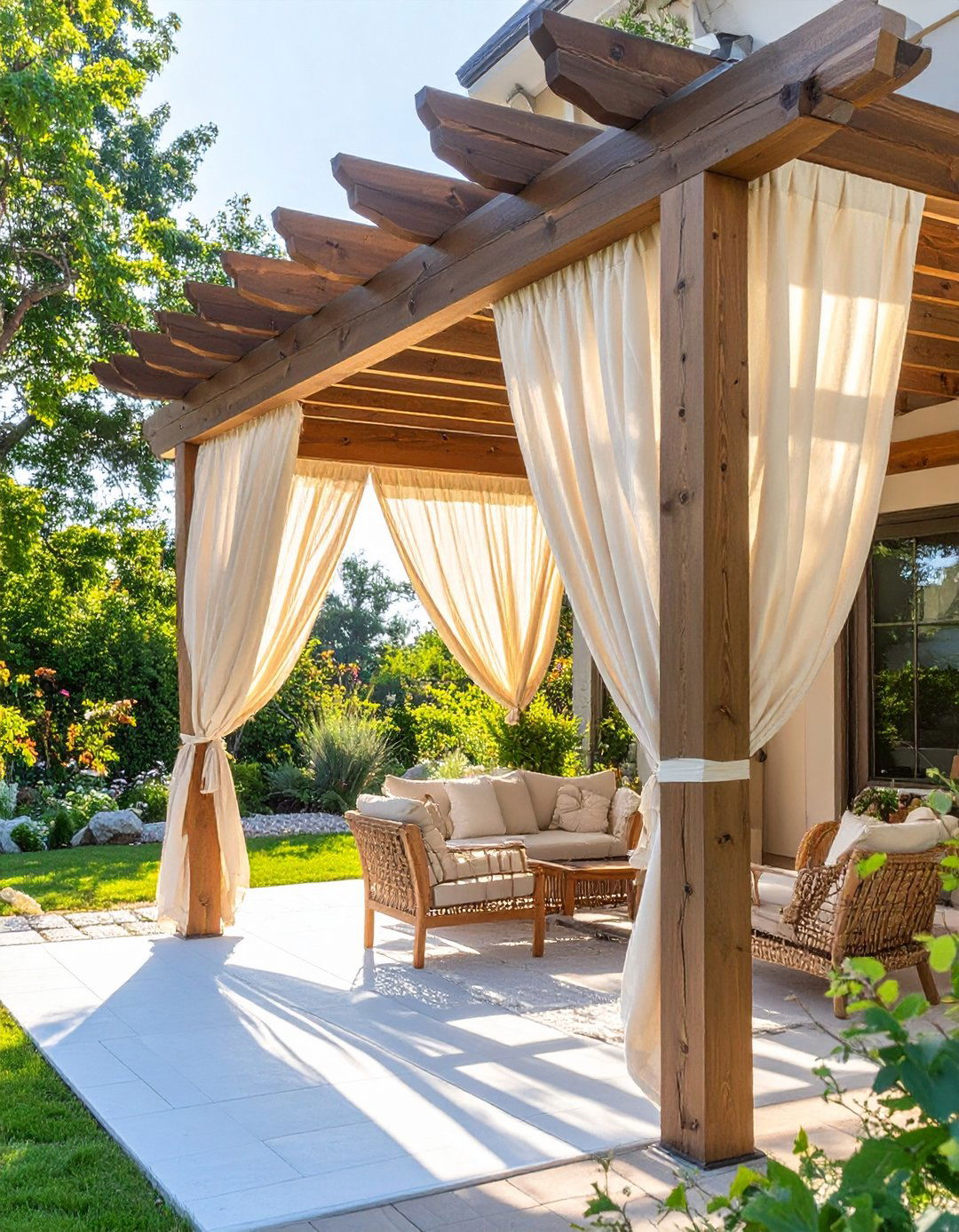 DIY Awning with Exterior Curtains - 30 budget diy backyard shade ideas