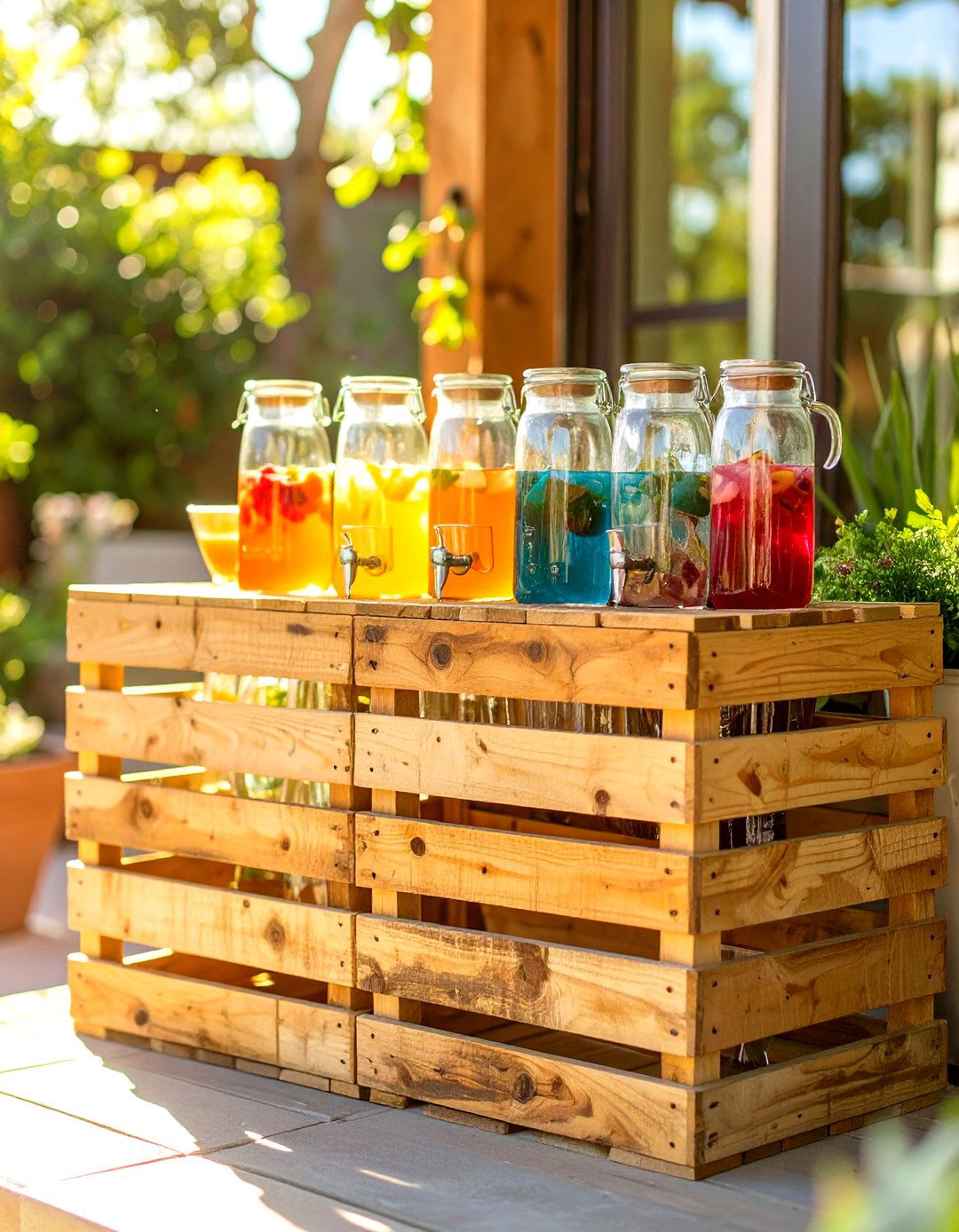 DIY Beverage Station from Crates - 30 outdoor kitchen ideas on a budget