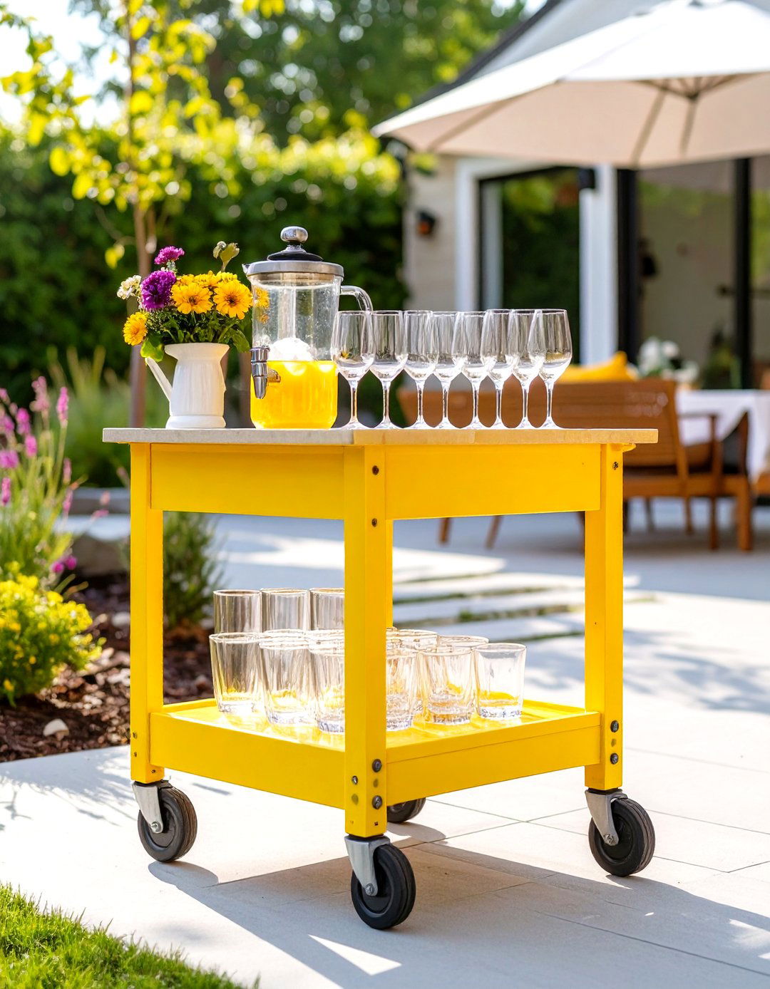 DIY Beverage Station from a Small Cart - 30 small patio ideas on a budget