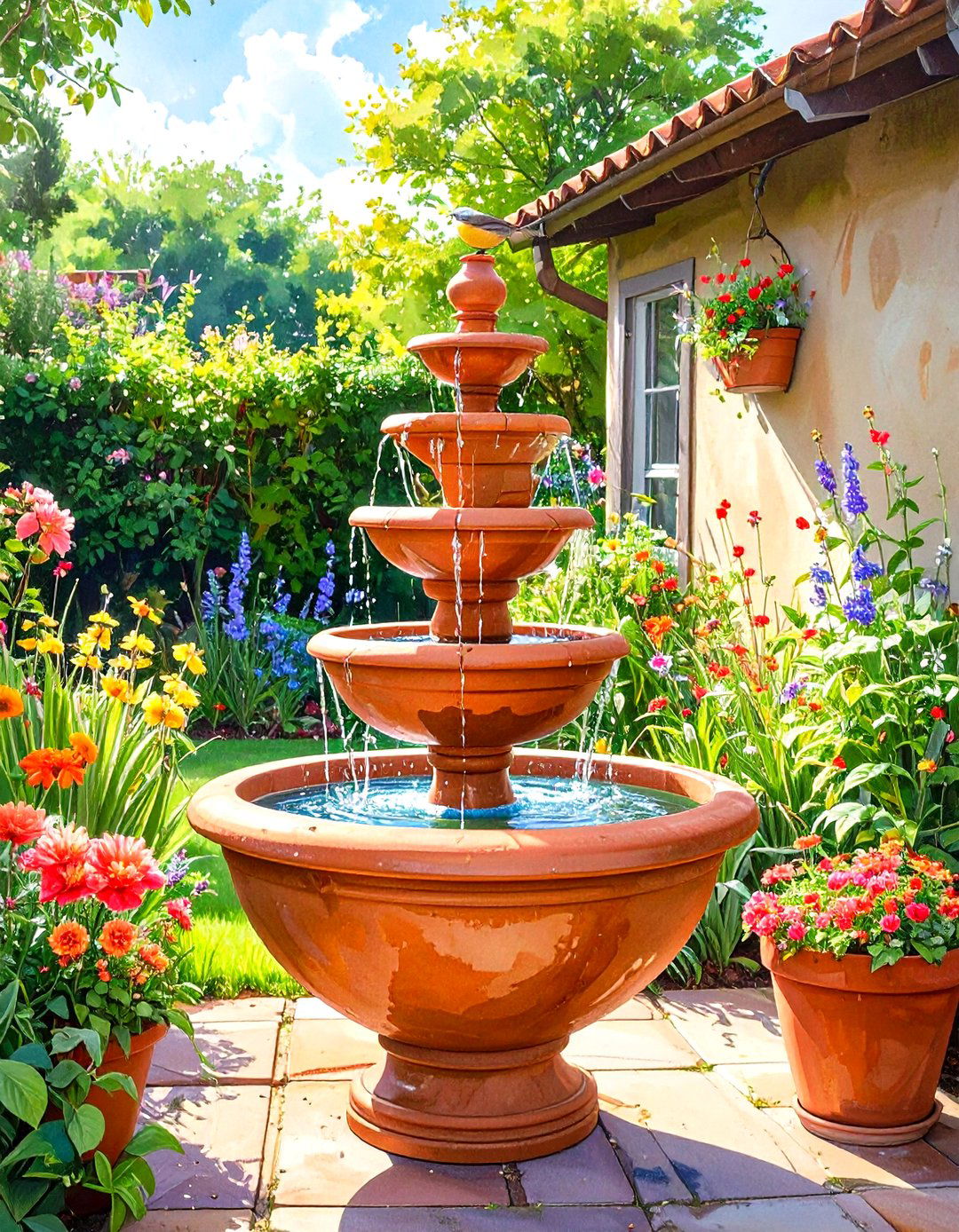 DIY Bird Bath from Terracotta Pots - 30 outdoor patio ideas on a budget