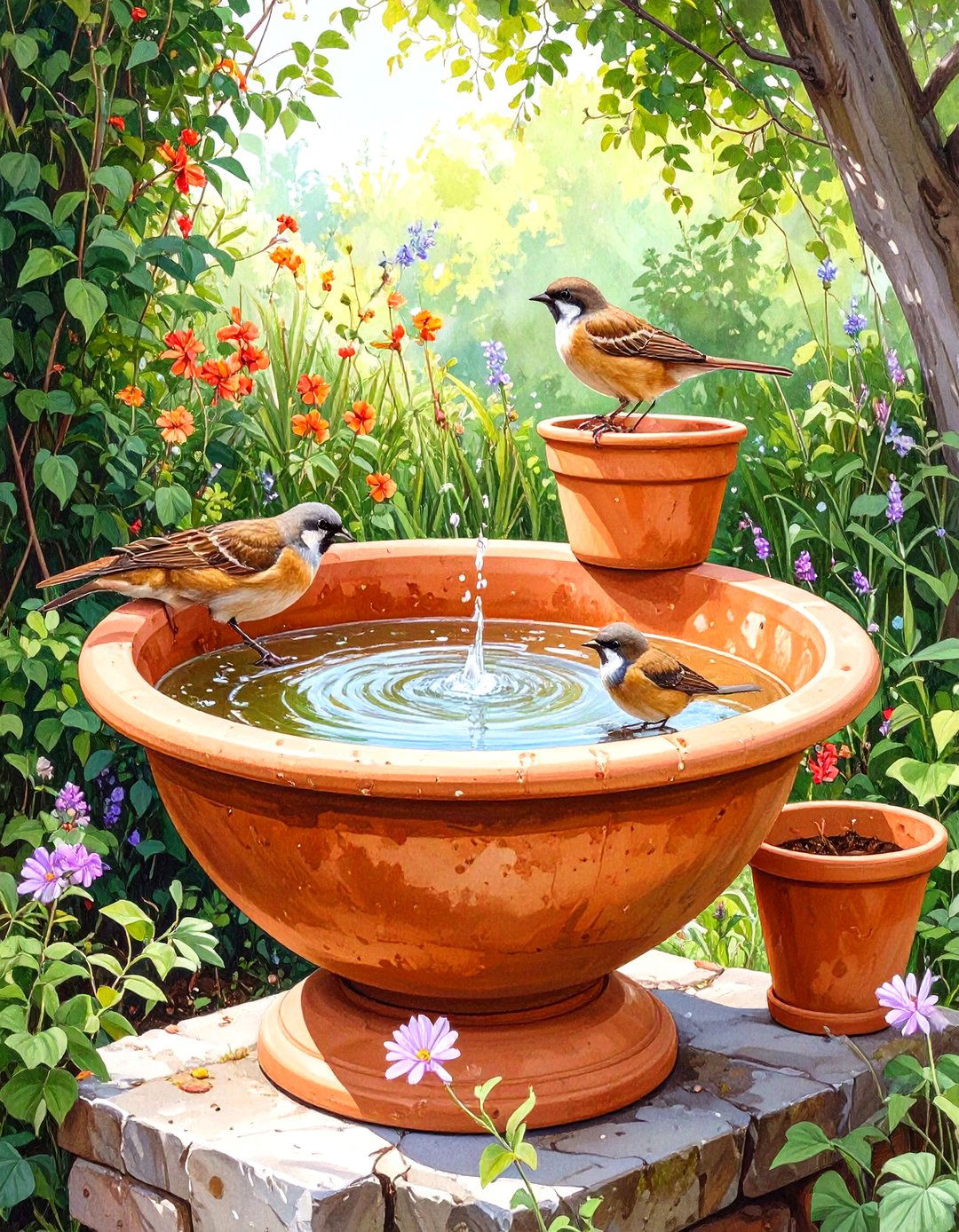 DIY Bird Bath from a Terracotta Saucer - 30 simple garden ideas