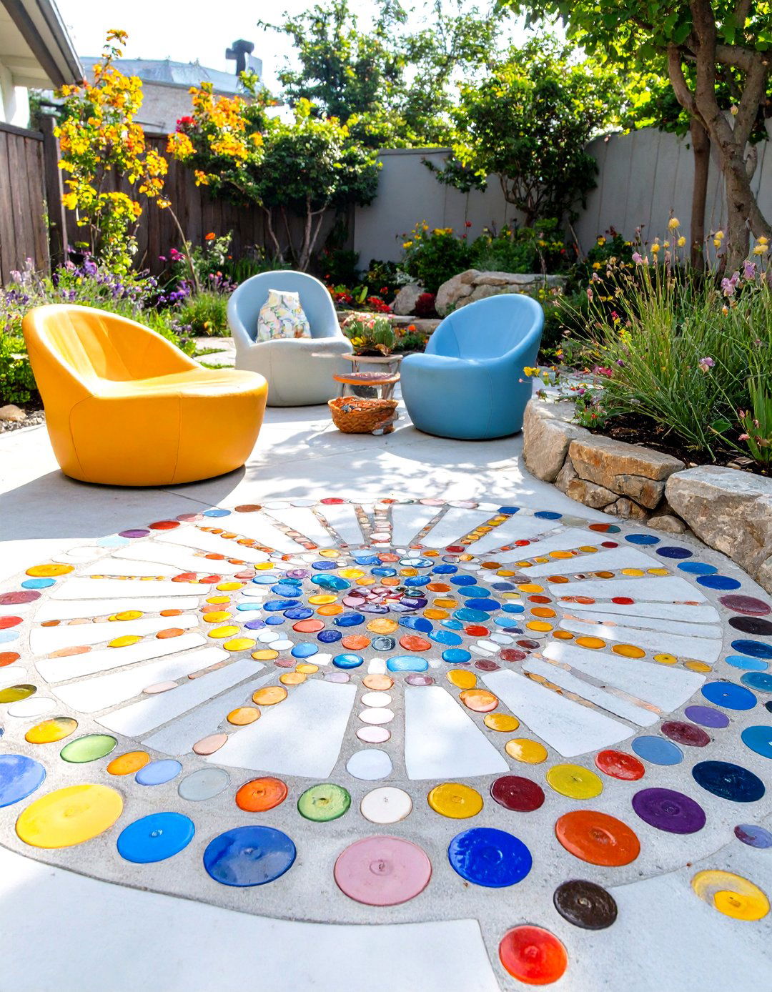 DIY Bottle Cap Mosaic - 30 cheap patio floor ideas