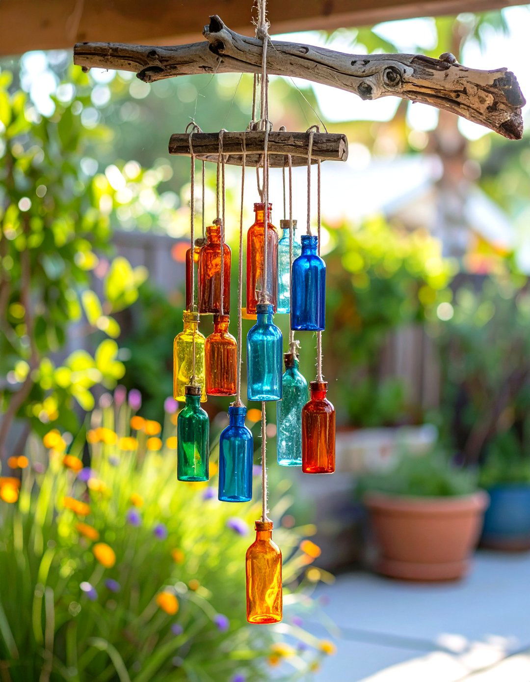DIY Bottle and Can Wind Chime - 30 outdoor patio ideas on a budget