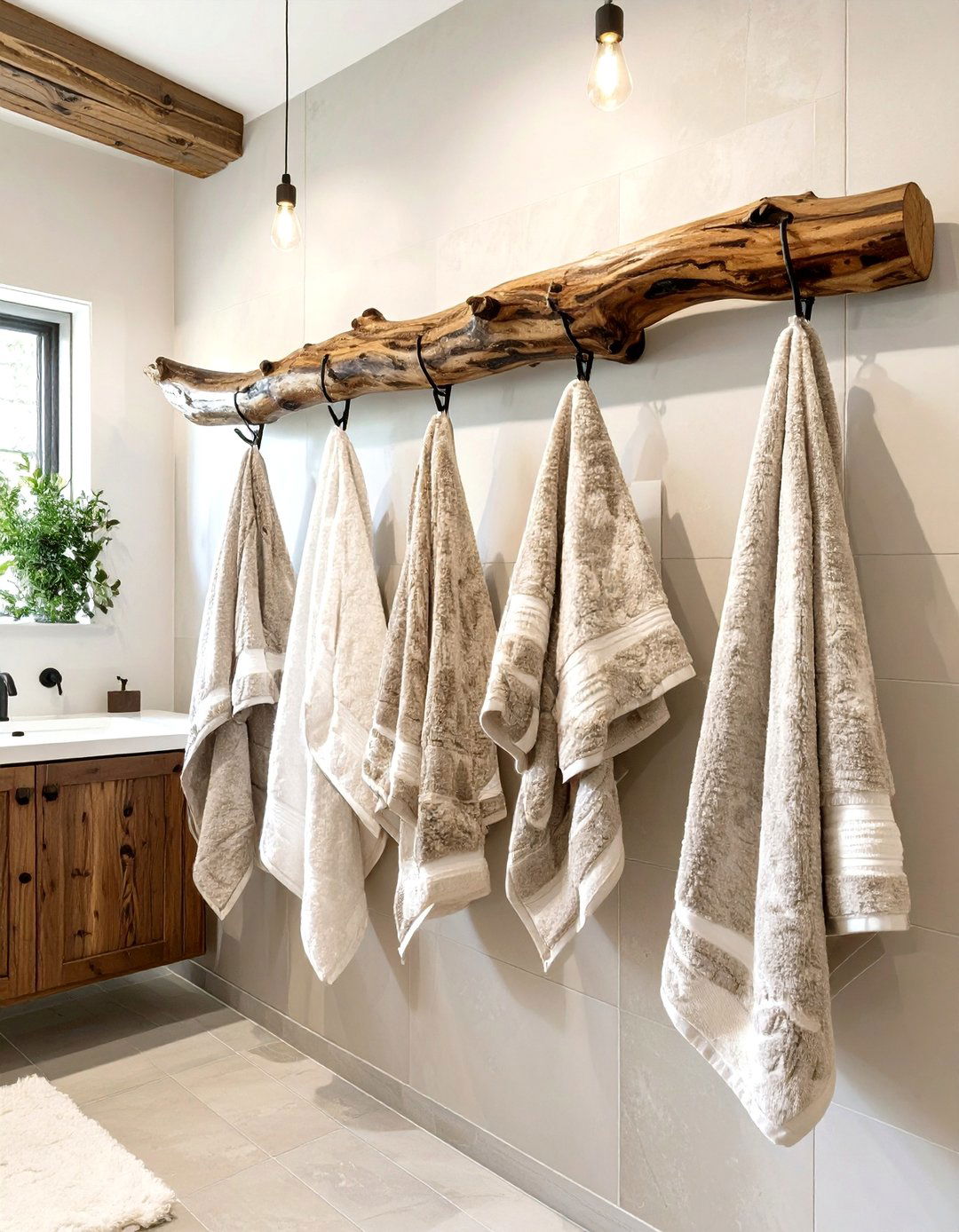 DIY Branch Hanger - 30 bathroom towel hanging ideas