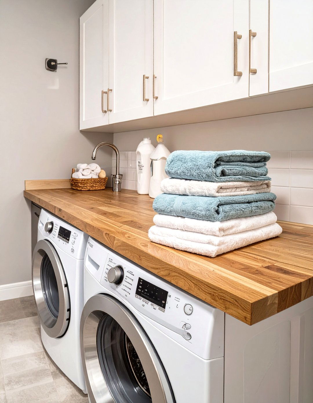 DIY Butcher Block Folding Countertop - 30 unfinished basement laundry room ideas