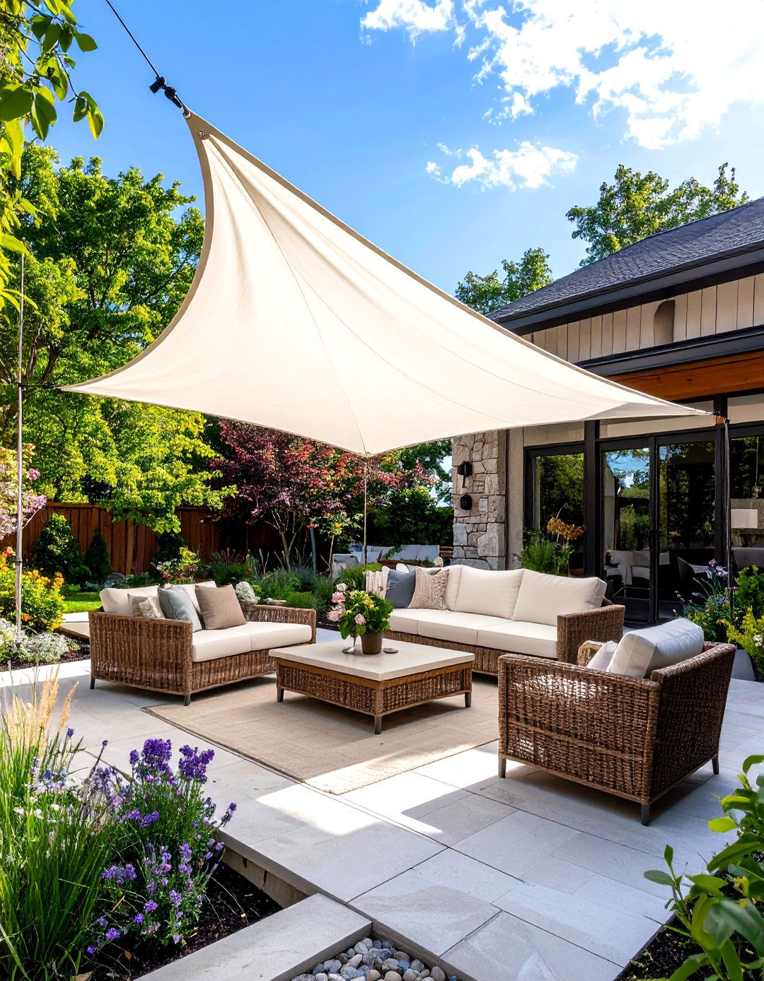 DIY Canvas Drop Cloth Sail Shade - 30 patio shade ideas on a budget
