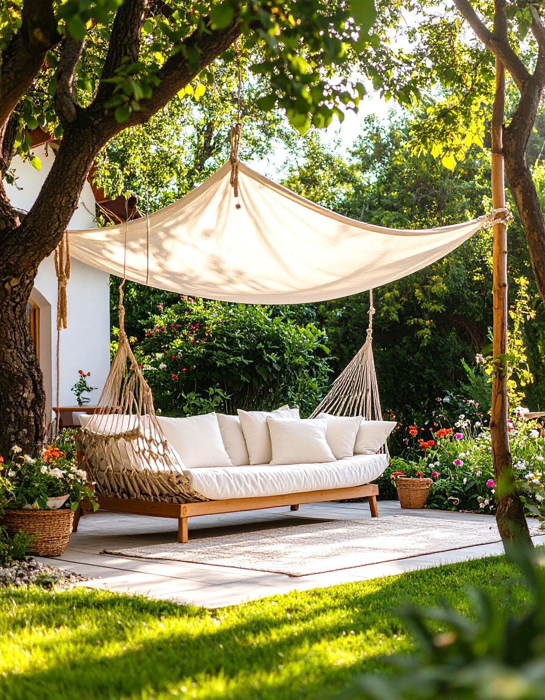 DIY Canvas Sail Shade - 30 patio shade ideas