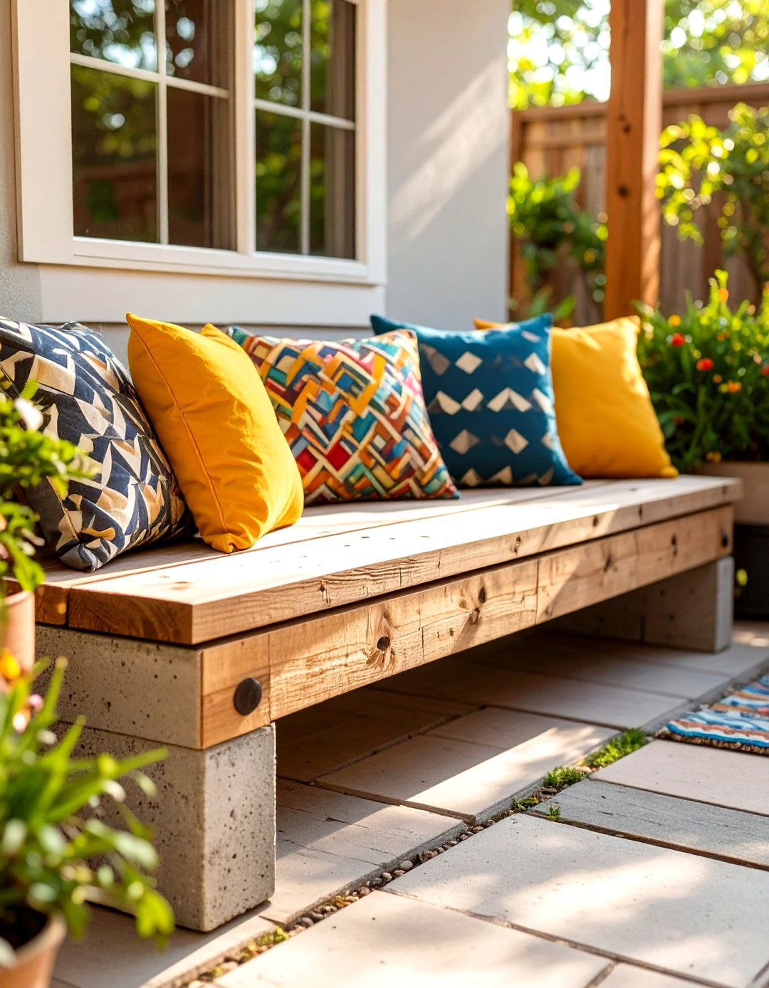 DIY Cinder Block Bench Seating - 30 outdoor patio ideas on a budget