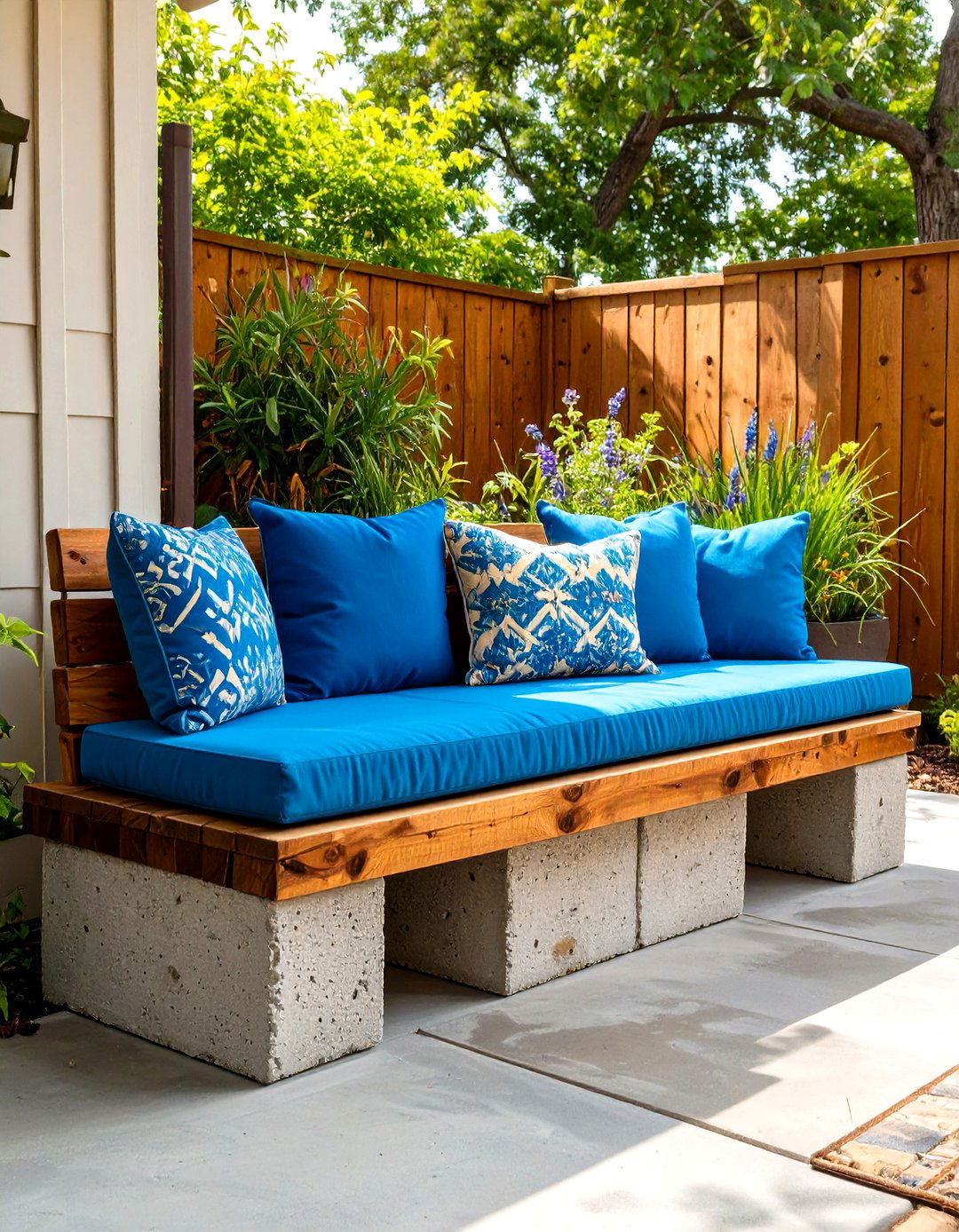 DIY Cinder Block Bench for Small Patio Seating - 30 small patio ideas on a budget