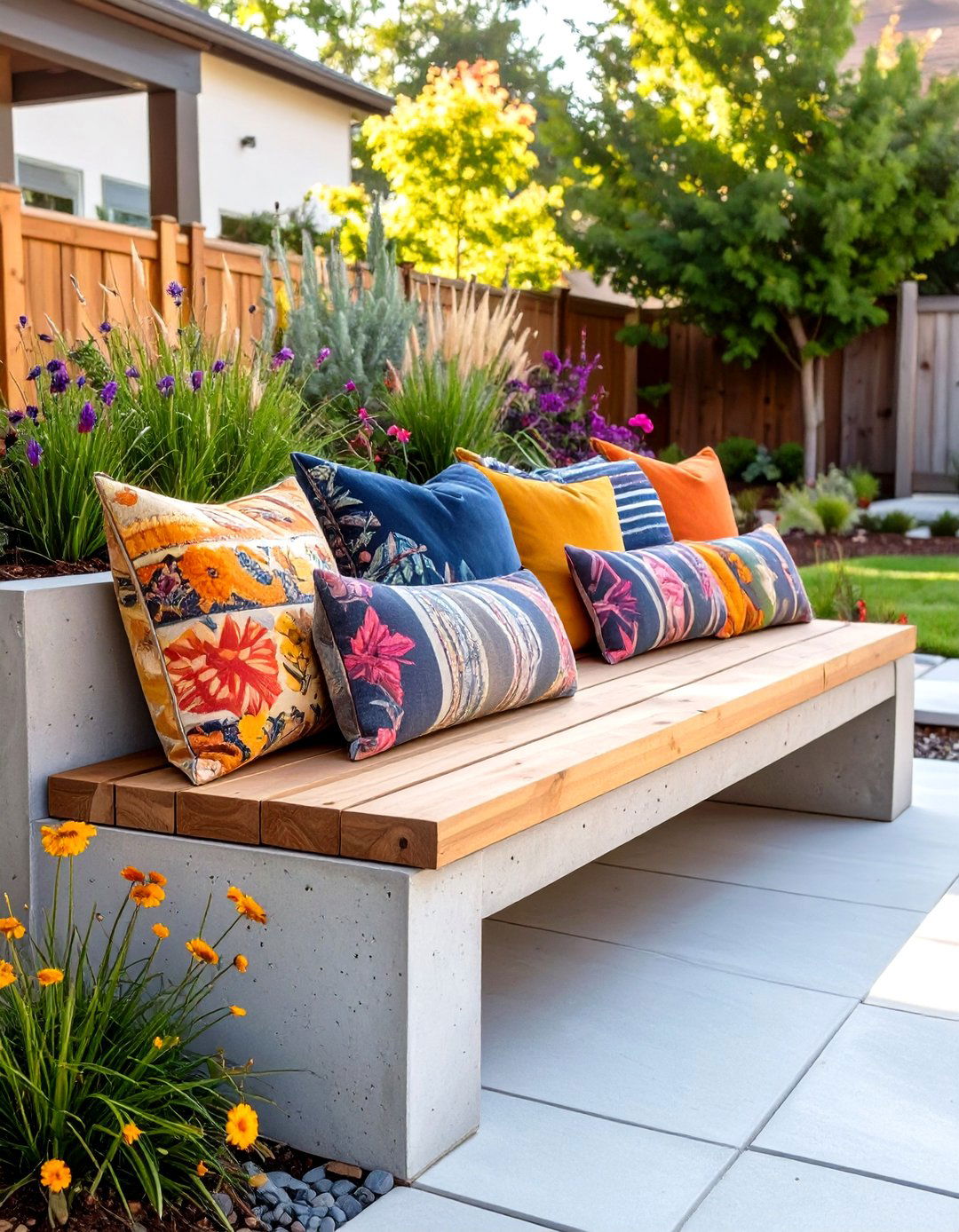 DIY Cinder Block Bench in the Backyard - 30 simple backyard ideas