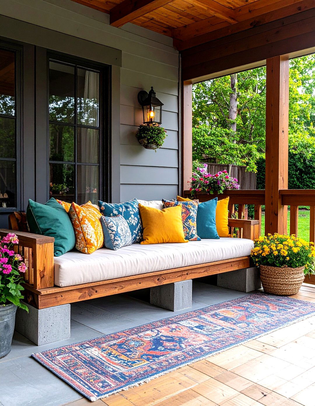 DIY Cinder Block Bench - 30 enclosed porch ideas on a budget