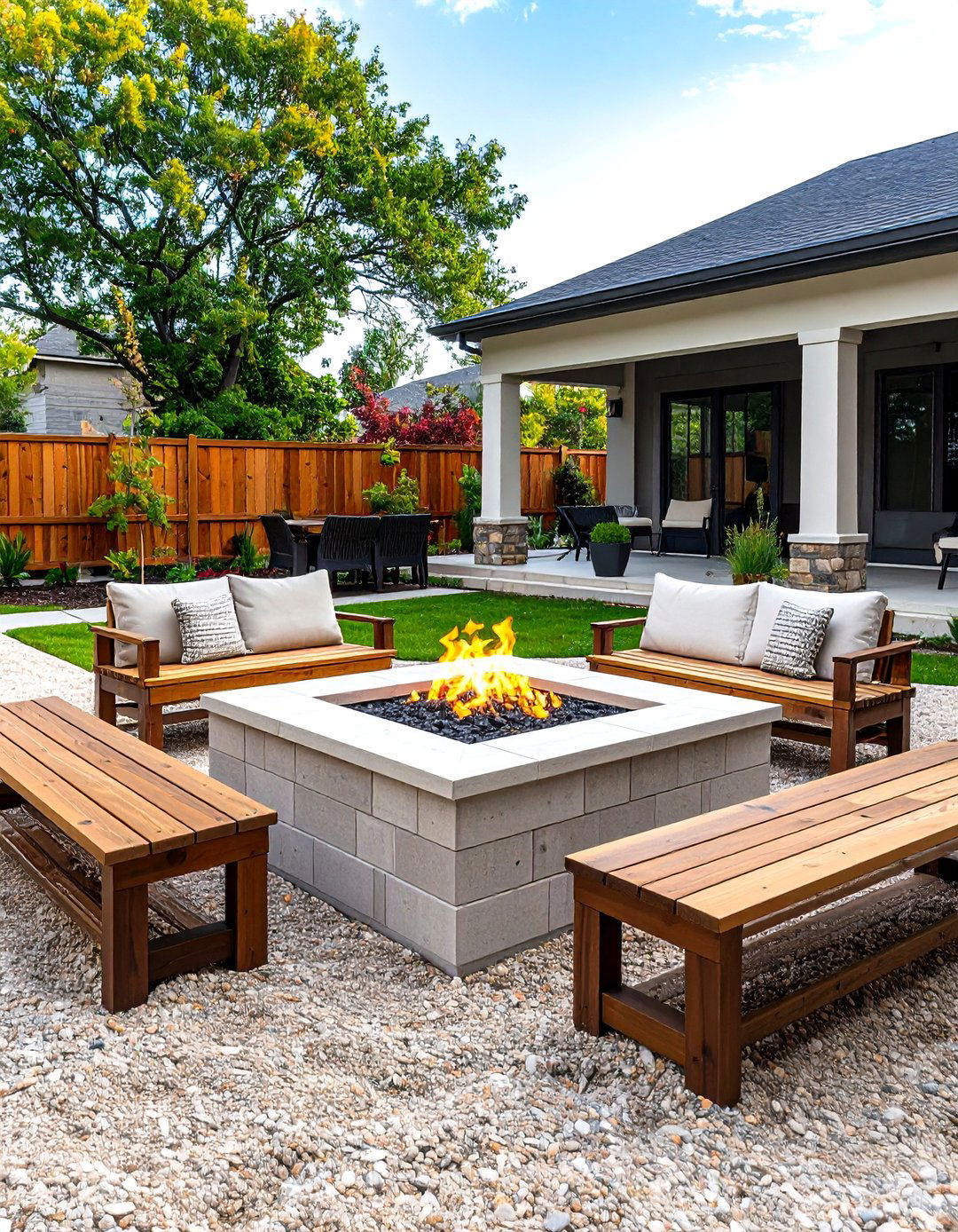 DIY Cinder Block Firepit Area - 30 firepit patio ideas