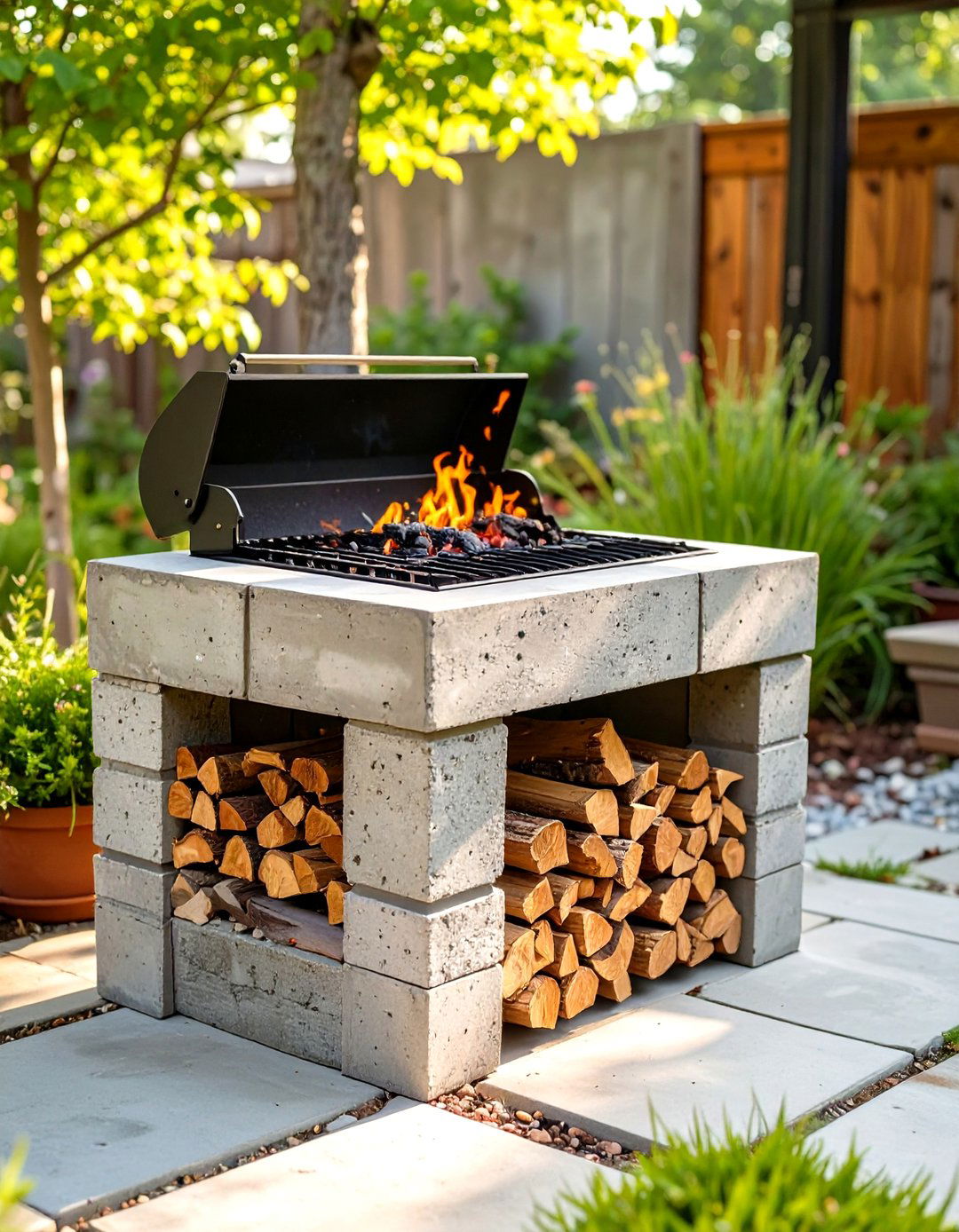 DIY Cinder Block Grill Stand - 30 small patio grill ideas