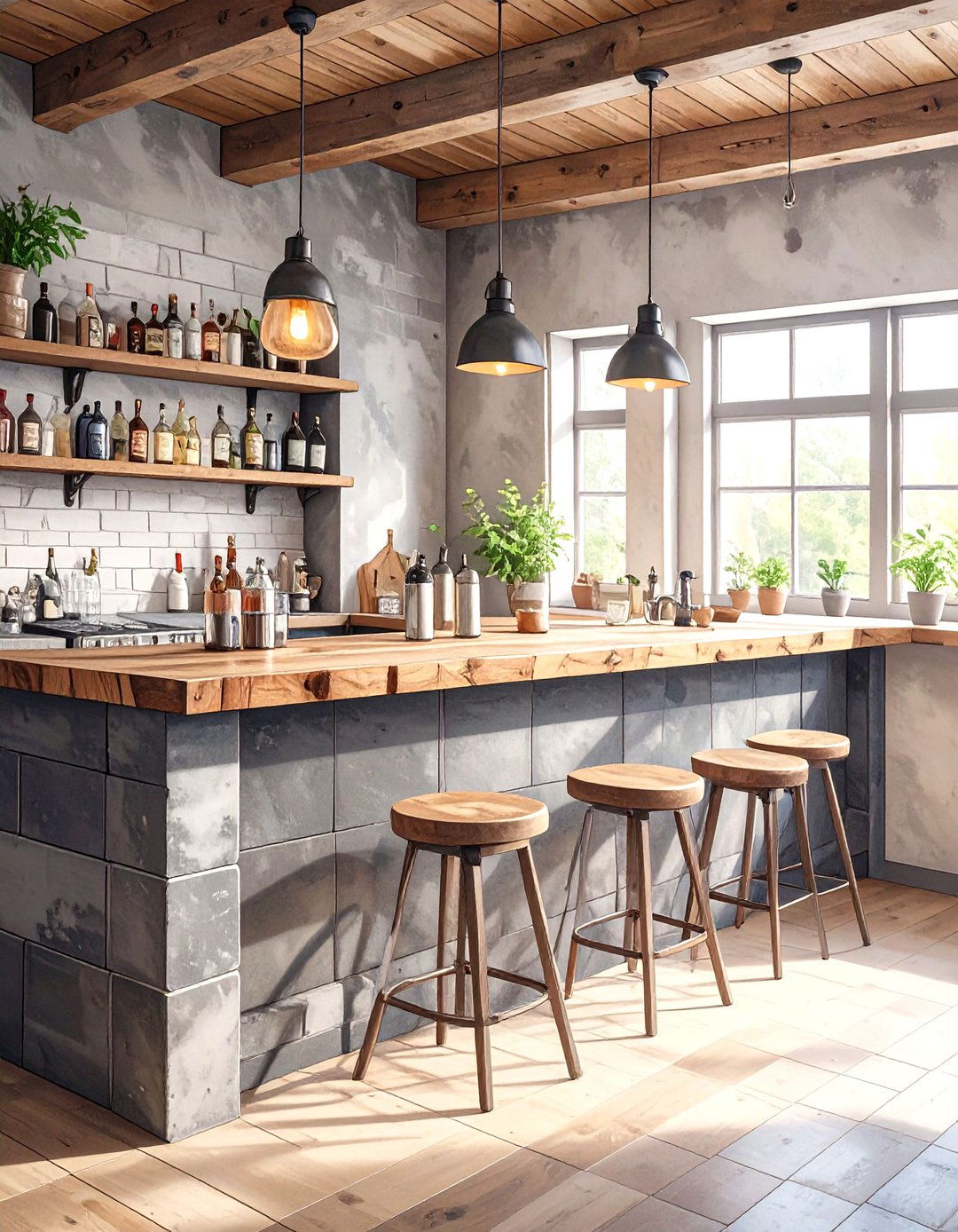 DIY Cinder Block Man Cave Bar - 30 small man cave bar ideas