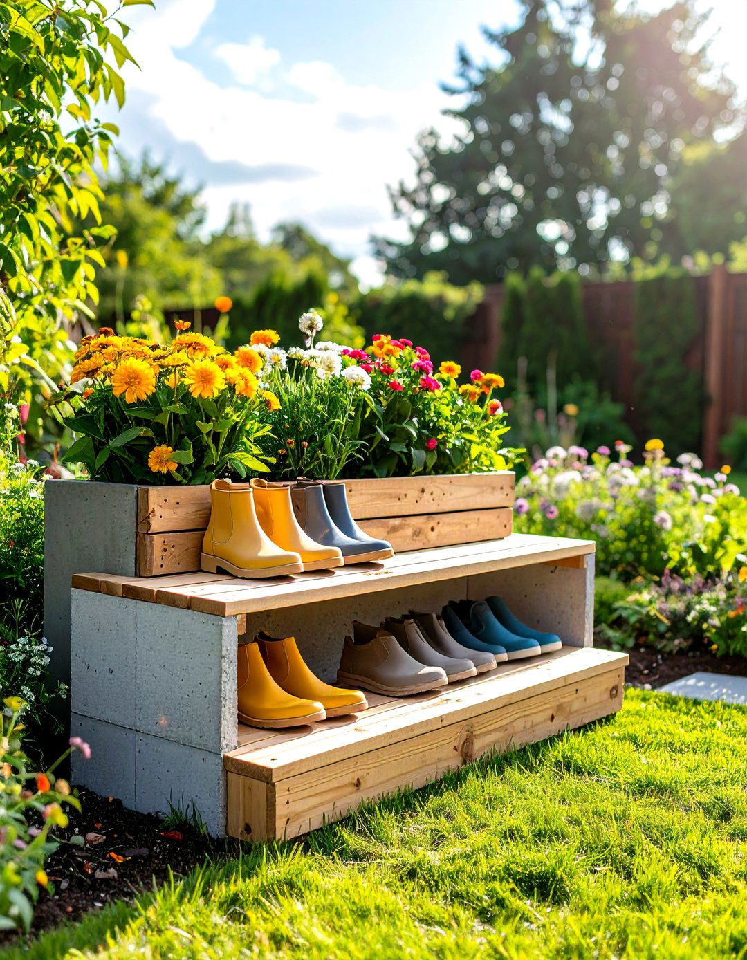 DIY Cinder Block Storage Bench - 30 outdoor storage ideas