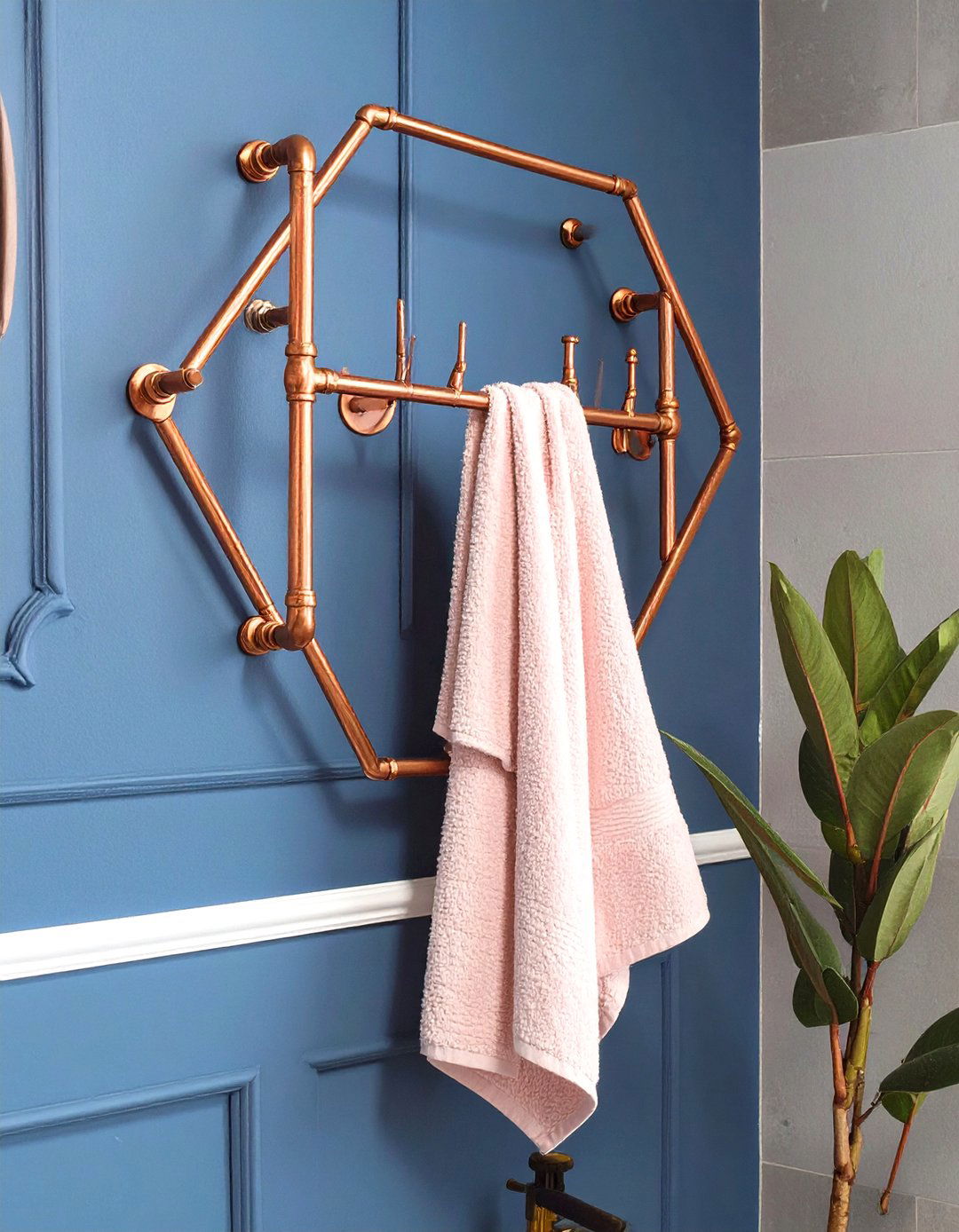 DIY Copper Pipe Towel Rack - 30 bathroom towel rack ideas