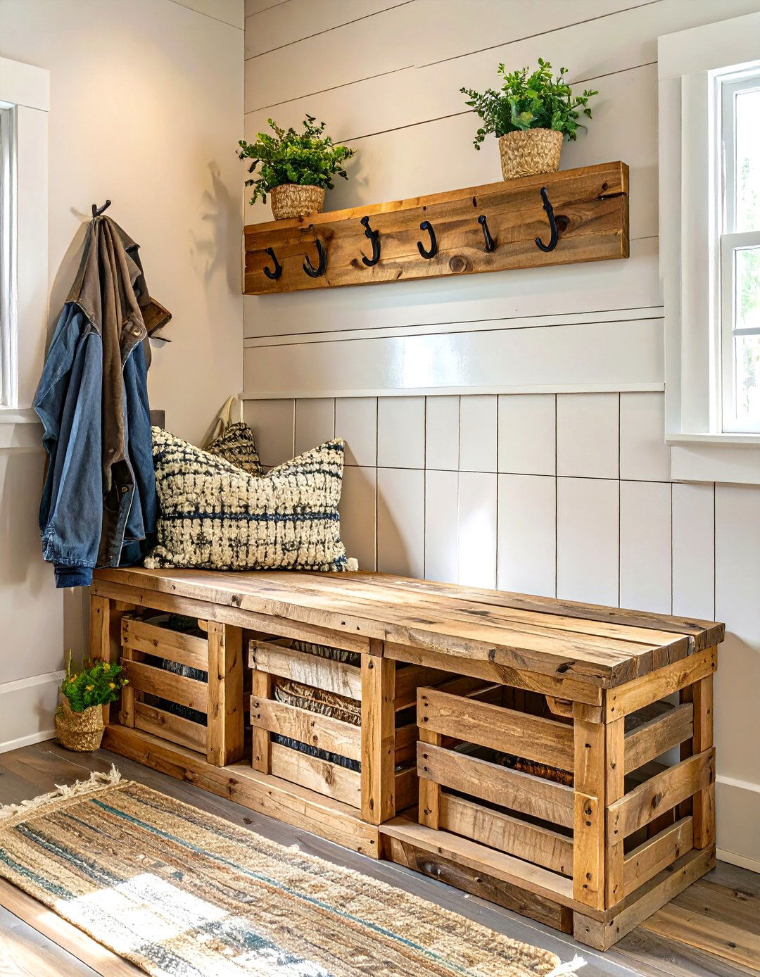 DIY Crate Bench Mudroom - 30 small mudroom mudroom ideas