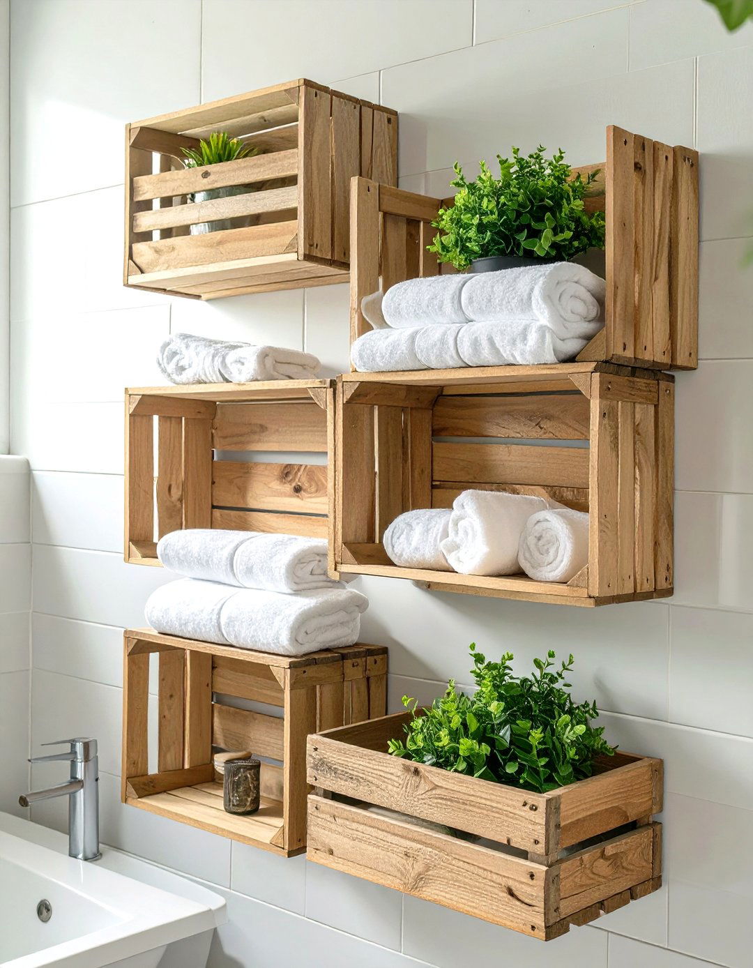 DIY Crate Shelves - 30 shelves very small bathroom storage ideas