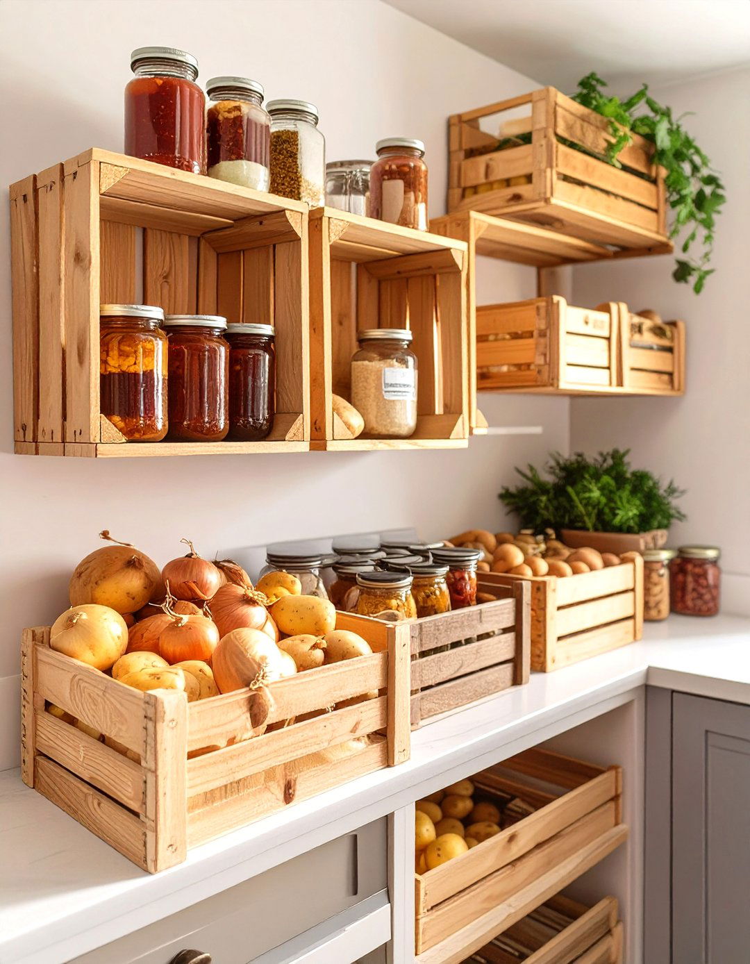 DIY Crate Shelving Small Pantry - 30 small kitchen small pantry ideas