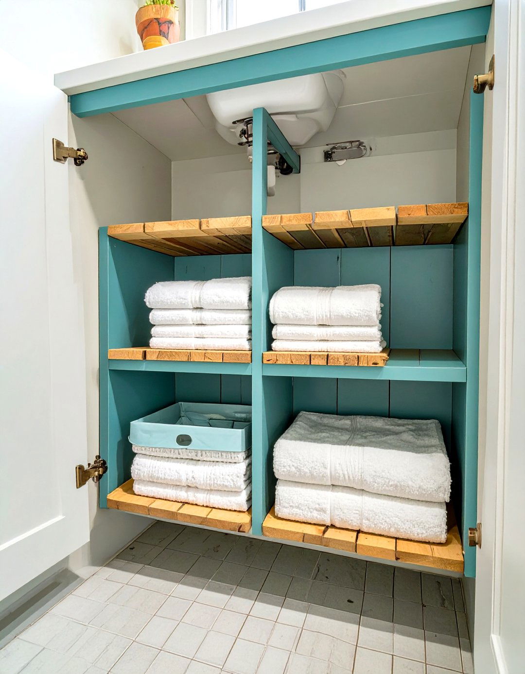 DIY Custom Under Bathroom Sink Storage Shelving - 30 under bathroom sink storage ideas