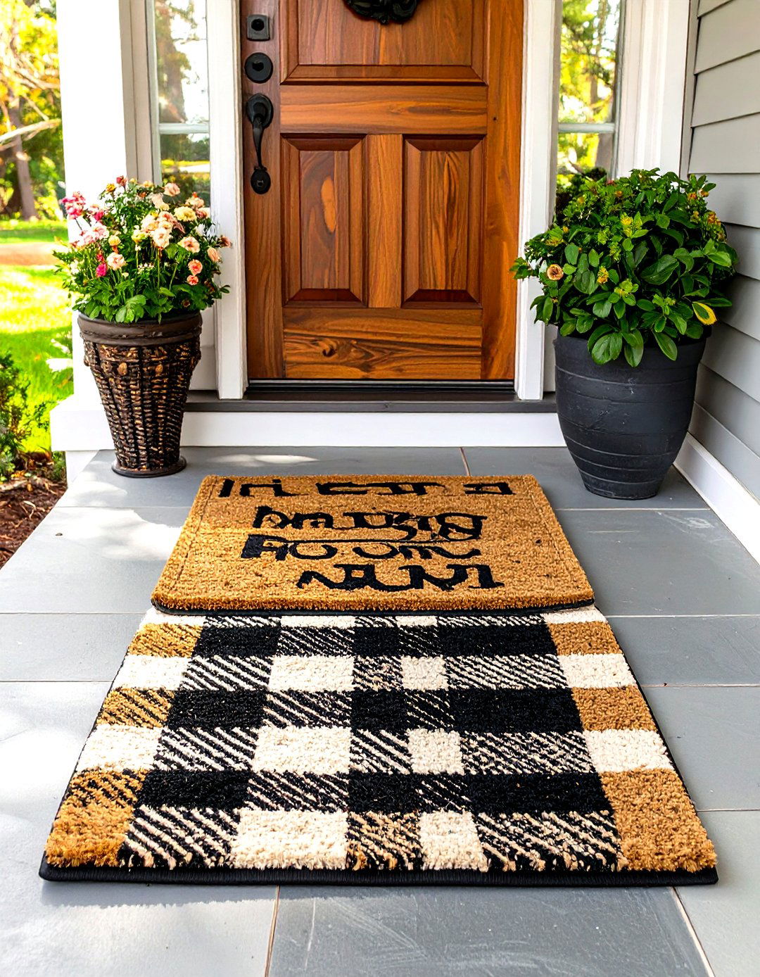 DIY Door Mat Layering for a Small Front Porch - 30 small front porch ideas on a budget