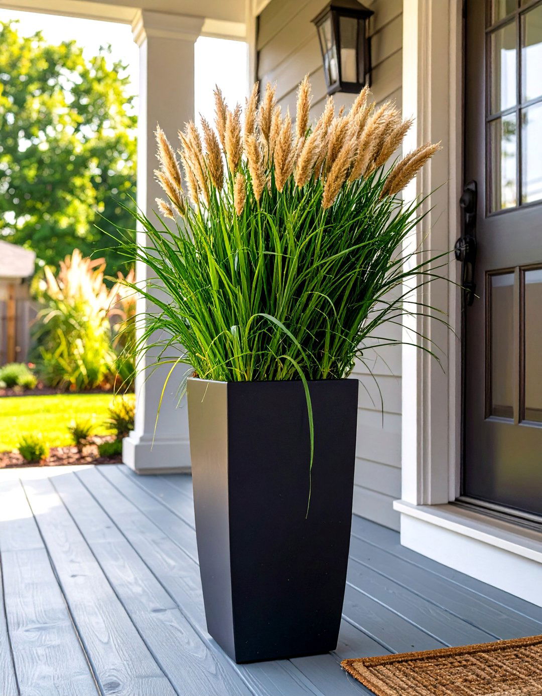 DIY Faux Tall Grass Planter for a Small Front Porch - 30 small front porch ideas on a budget