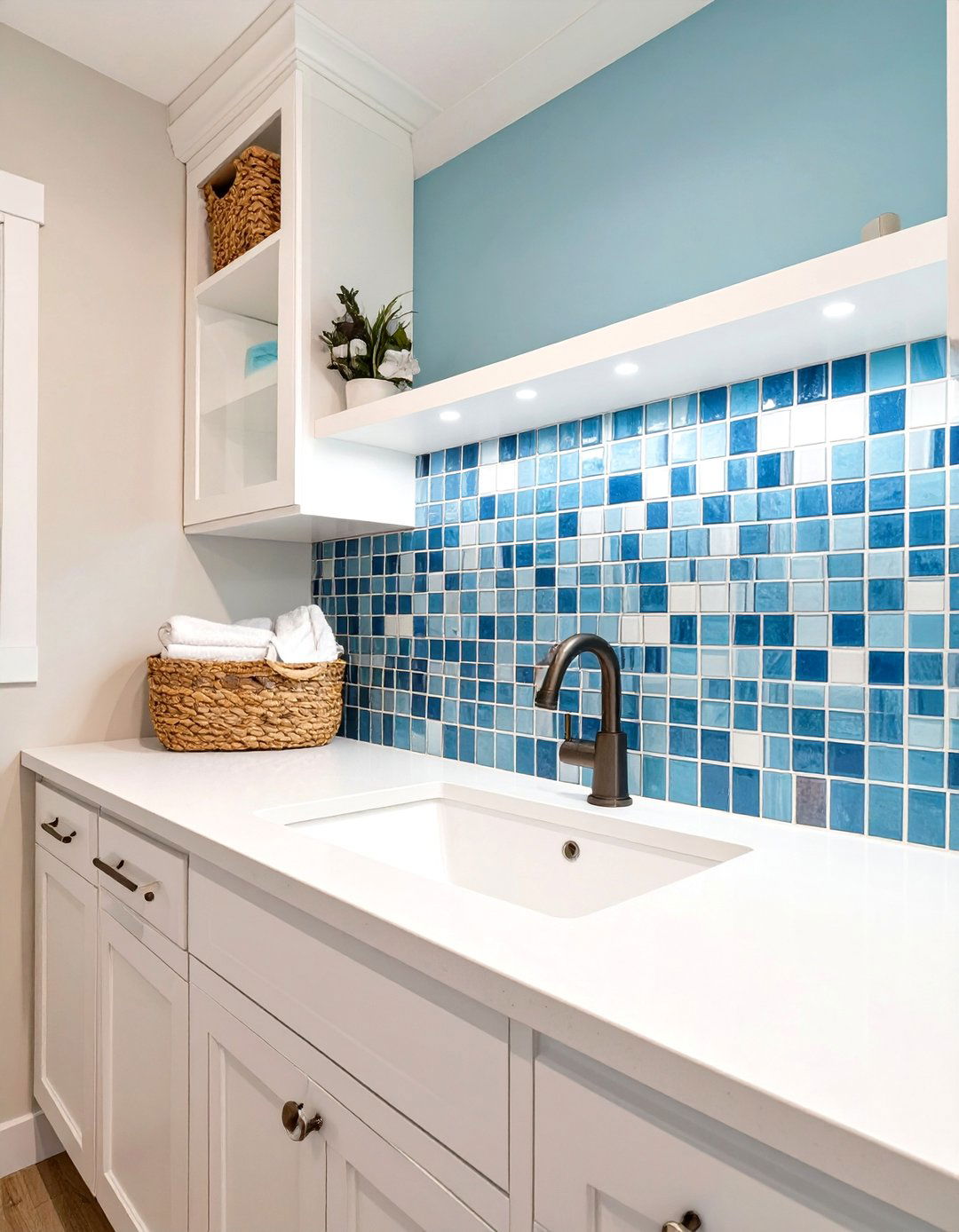 DIY Faux Tile Backsplash - 30 utility room diy small laundry room ideas
