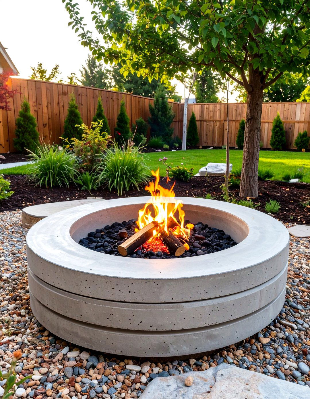 DIY Fire Pit from Concrete Tree Rings - 30 small outdoor fireplace ideas