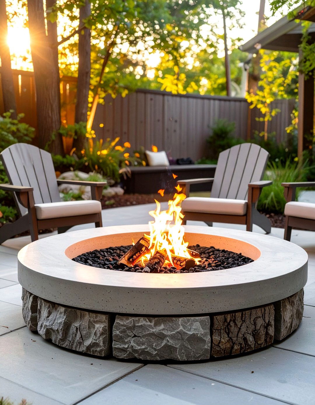 DIY Fire Pit with Concrete Tree Rings - 30 outdoor patio ideas on a budget