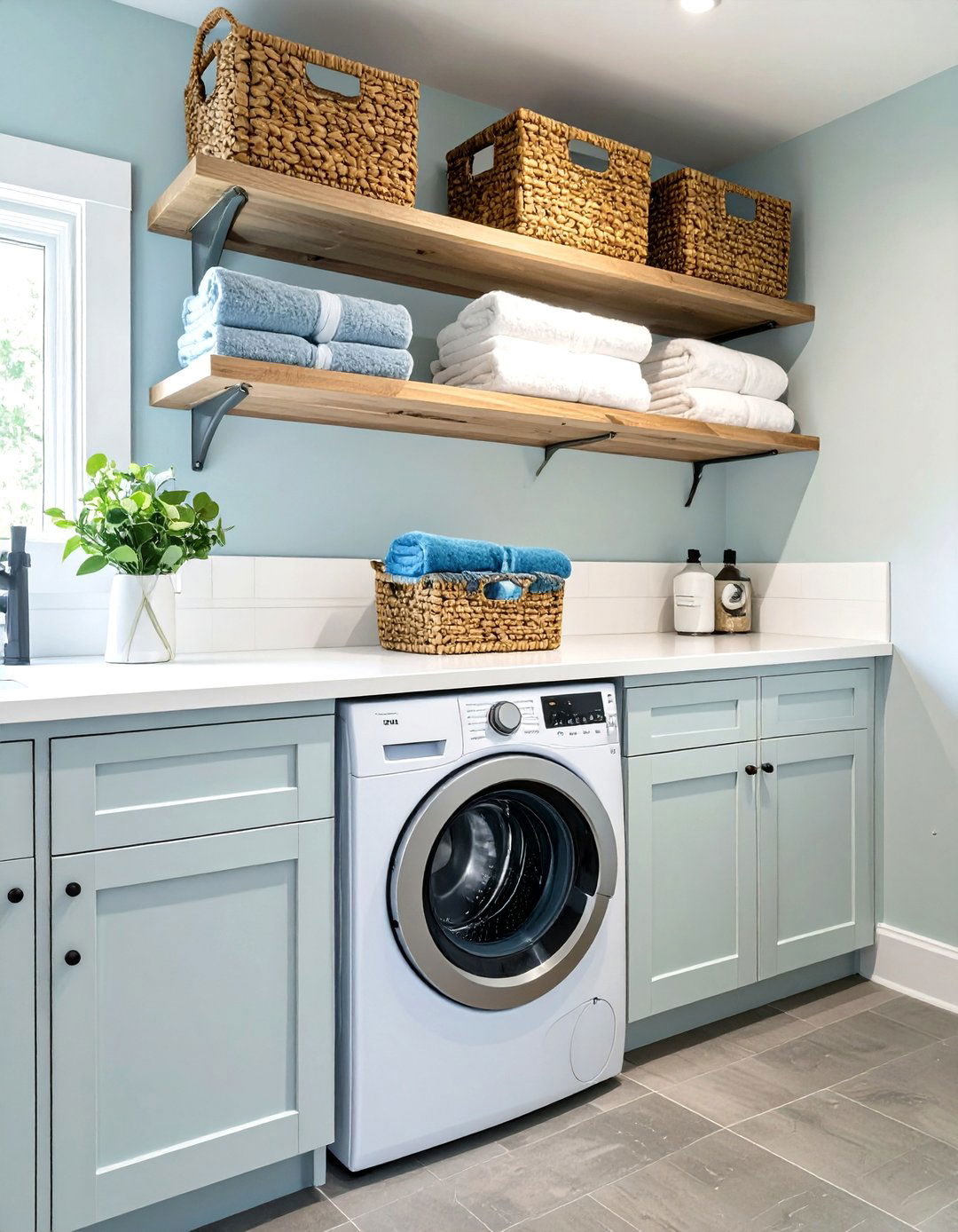 DIY Floating Shelves Above the Washer - 30 utility room diy small laundry room ideas