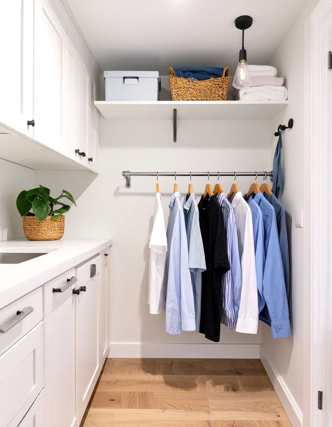 DIY Hanging Rod Between Cabinets - 30 utility room diy small laundry room ideas