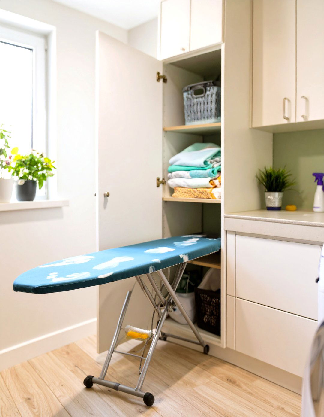 DIY Hidden Ironing Board Cabinet - 30 utility room diy small laundry room ideas