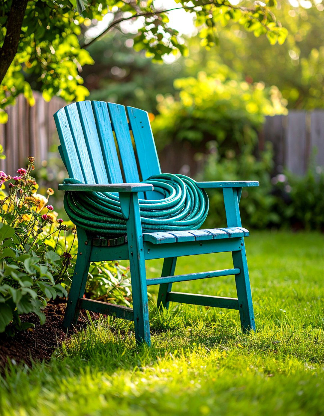 DIY Hose Holder from an Old Chair - 30 garden hose storage ideas