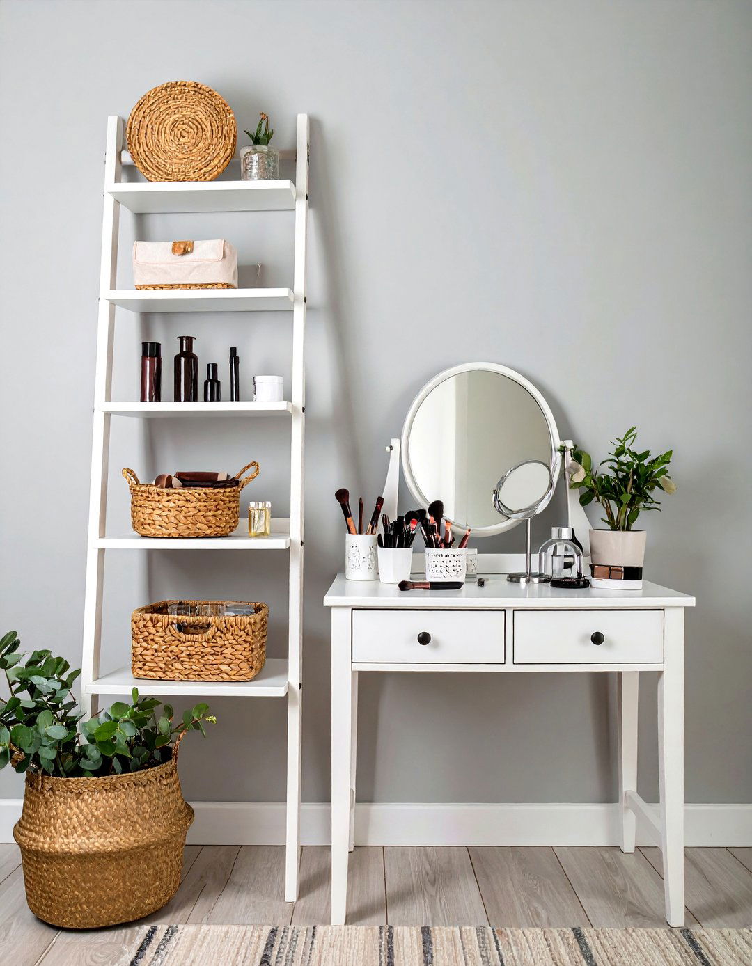 DIY Ladder Shelf Makeup Vanity - 30 makeup vanity ideas