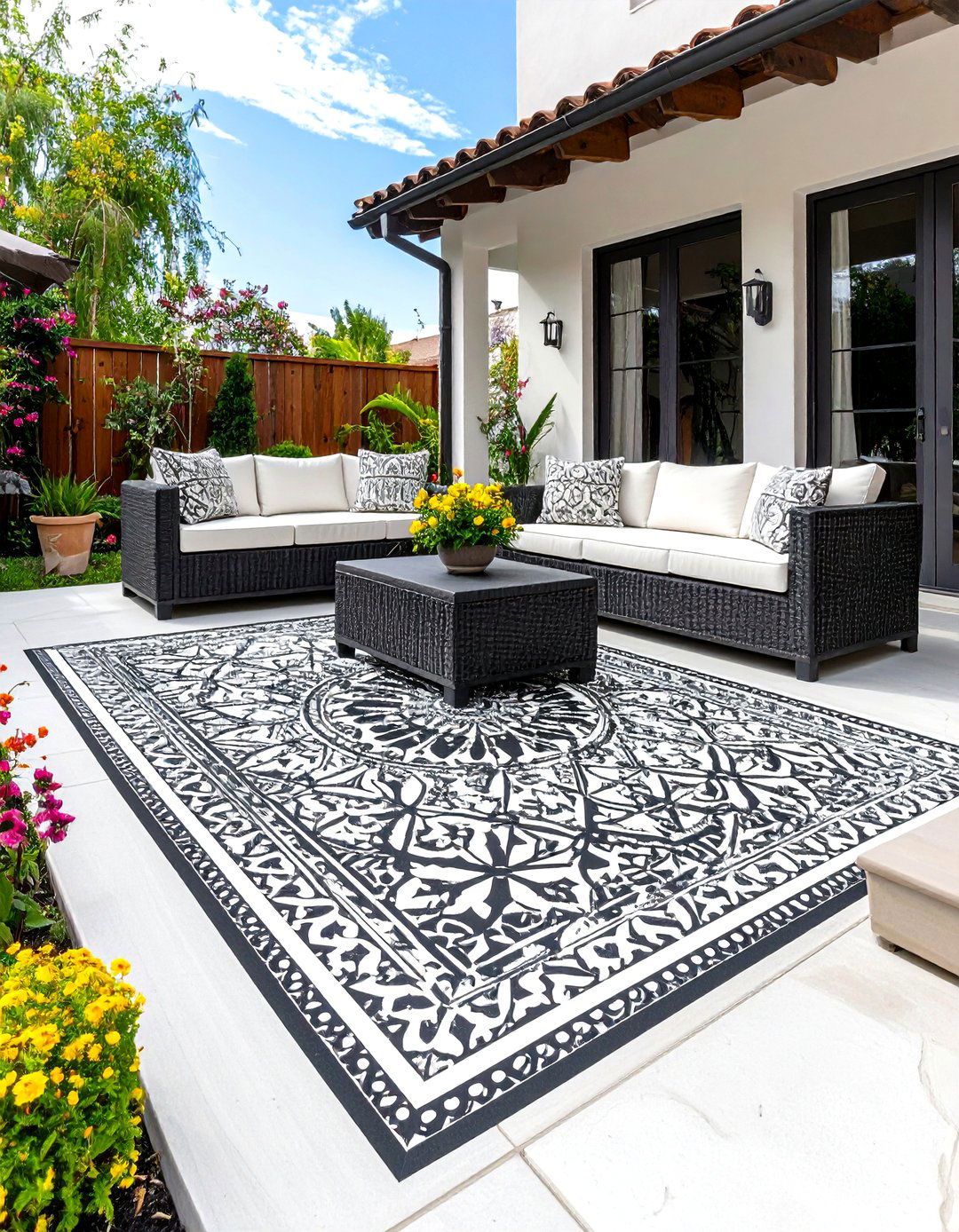 DIY Outdoor Area Rug from Paint - 30 patio decorating ideas on a budget