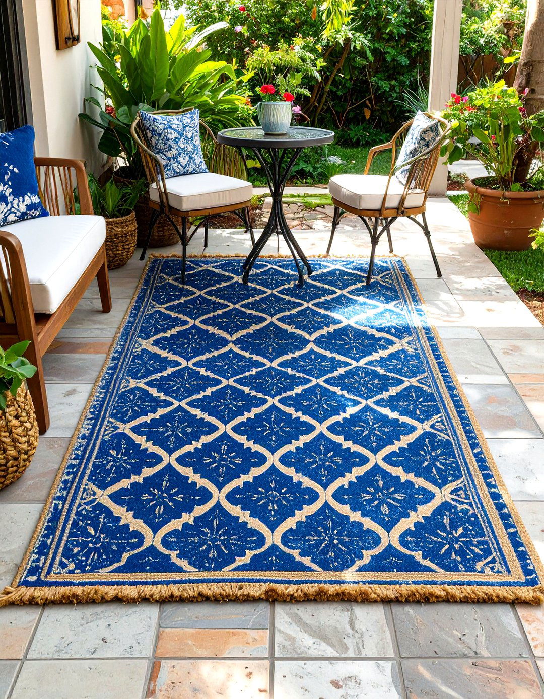 DIY Outdoor Rug from Stencils and Paint - 30 small patio ideas on a budget