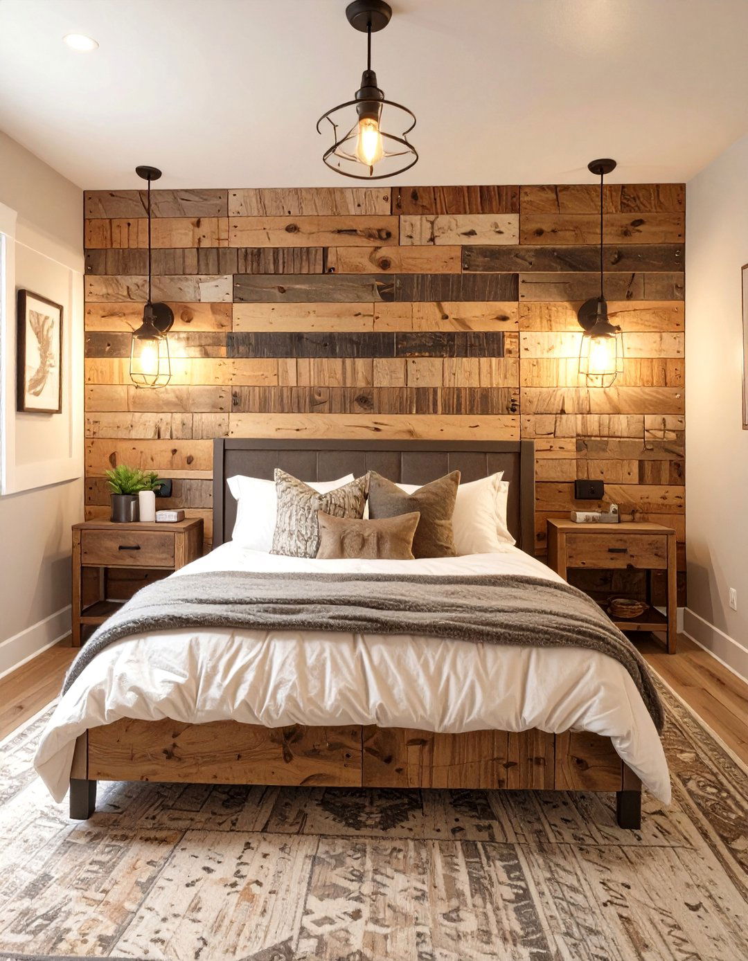 DIY Pallet Wood Feature Bedroom - 30 basement bedroom ideas on a budget