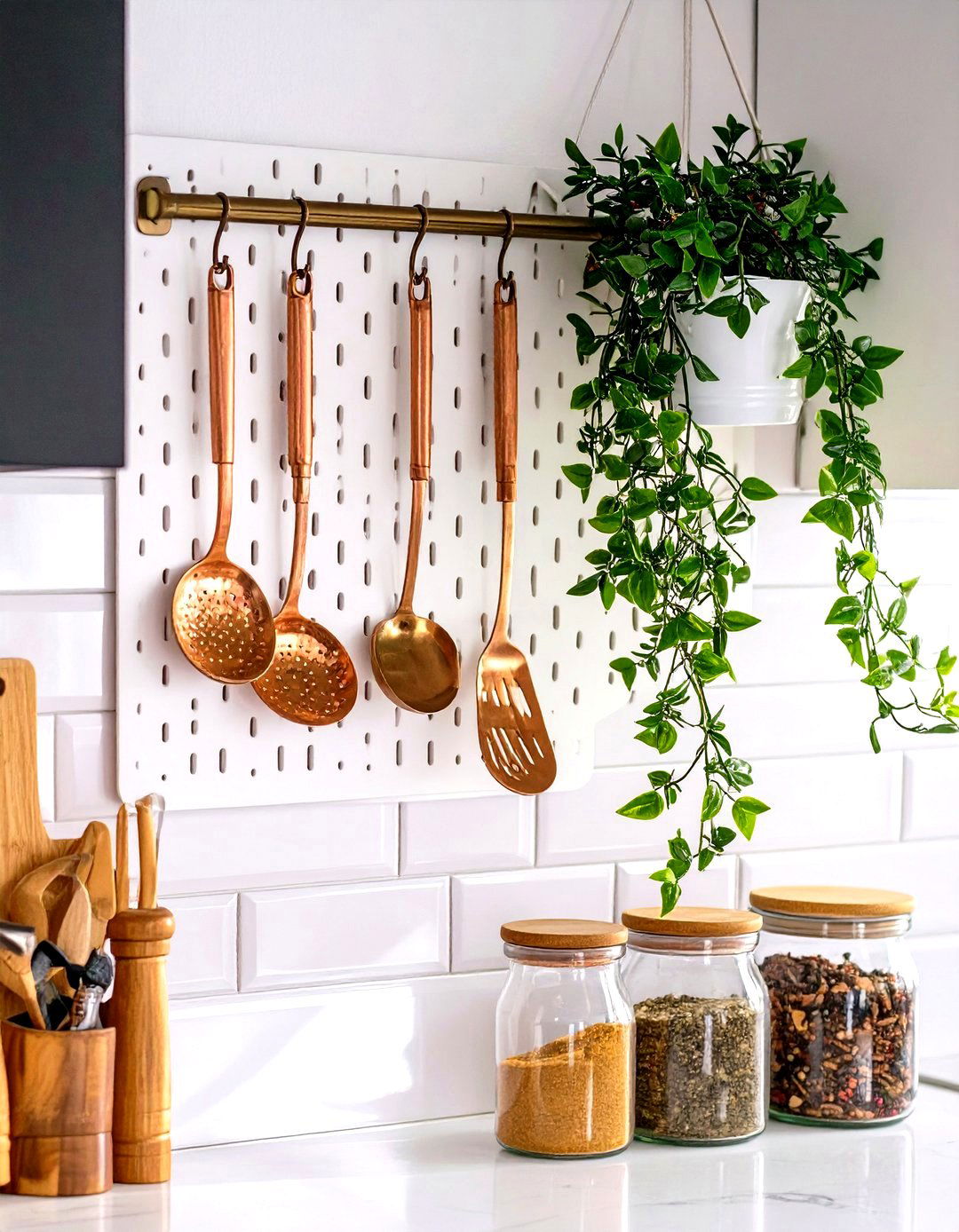 DIY Pegboard Wall Organizer - 30 small galley kitchen ideas on a budget