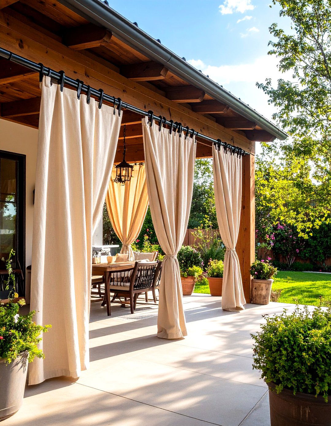 DIY Pipe Rod for Industrial Patio Curtains - 30 patio curtain ideas
